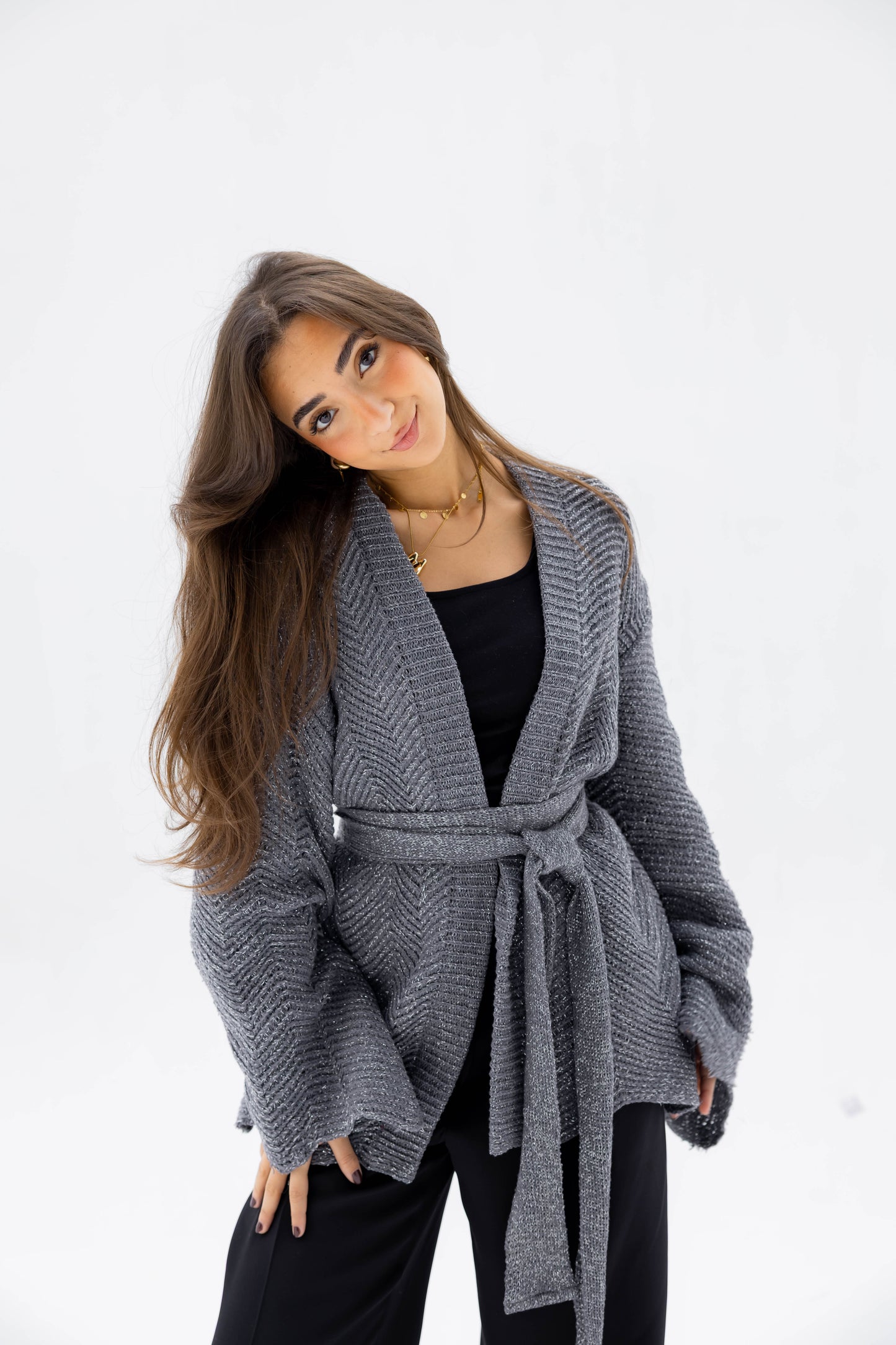 Rosalie Knit Cardigan in Shimmer Gray