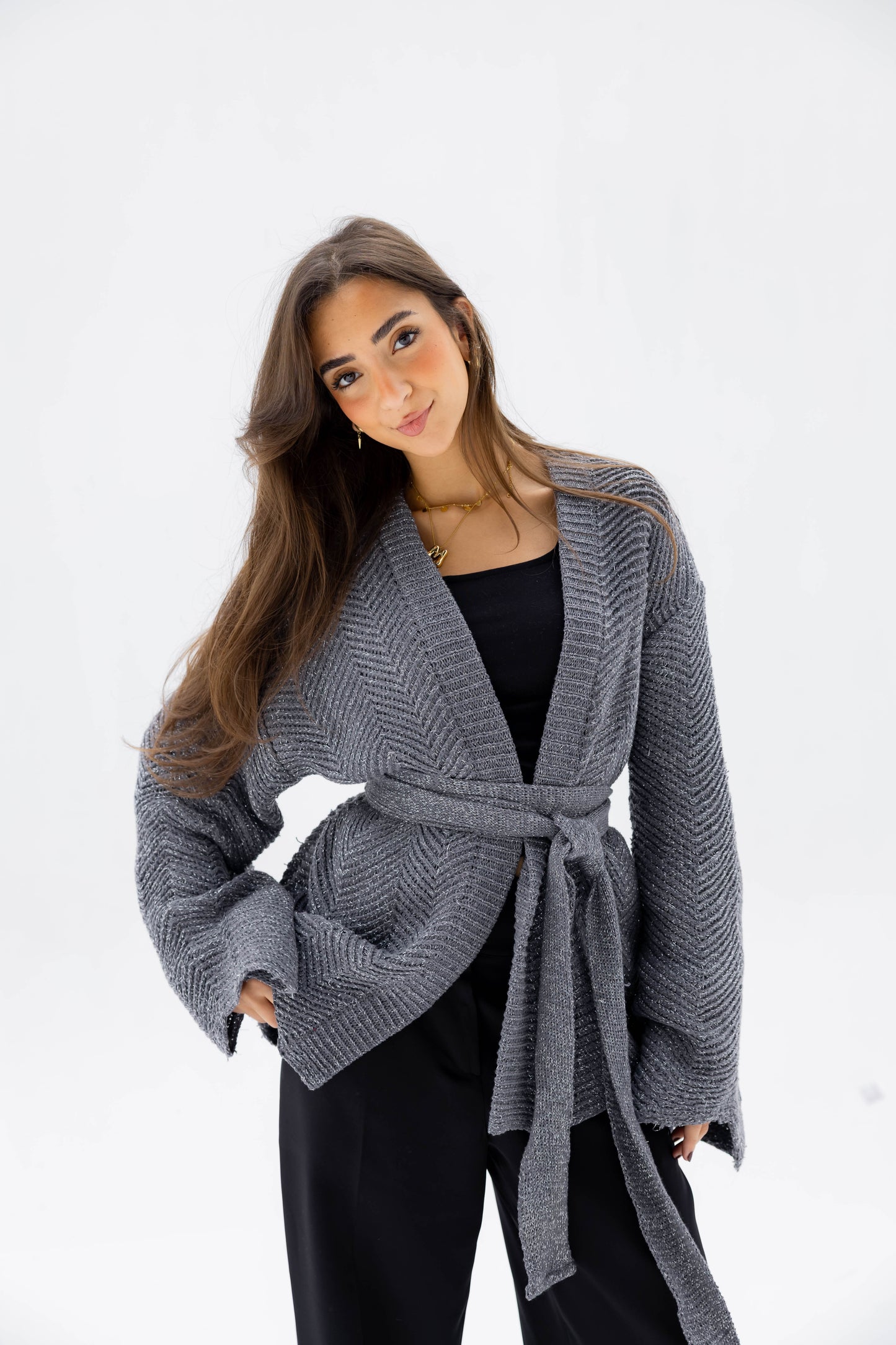 Rosalie Knit Cardigan in Shimmer Gray