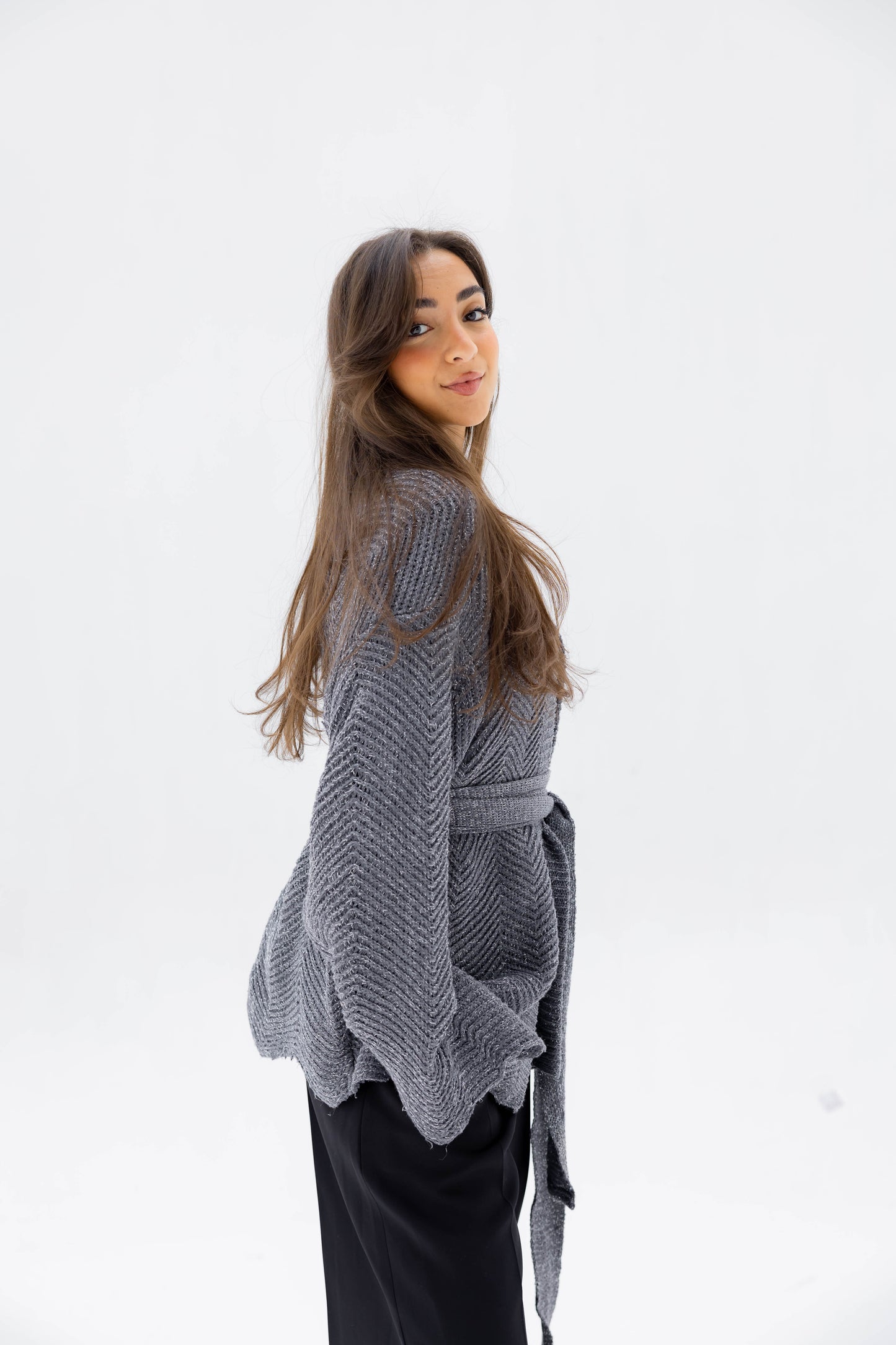 Rosalie Knit Cardigan in Shimmer Gray