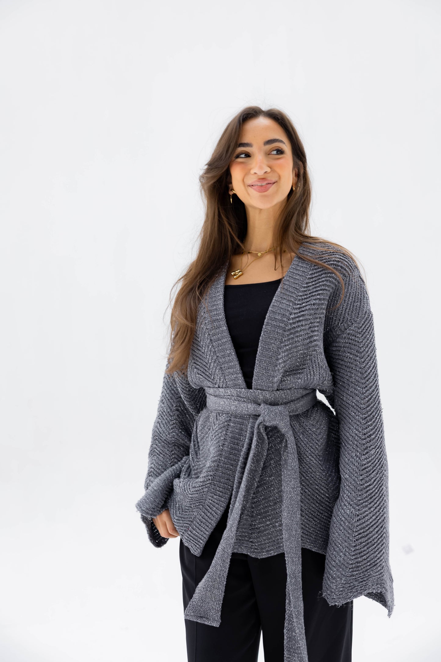 Rosalie Knit Cardigan in Shimmer Gray