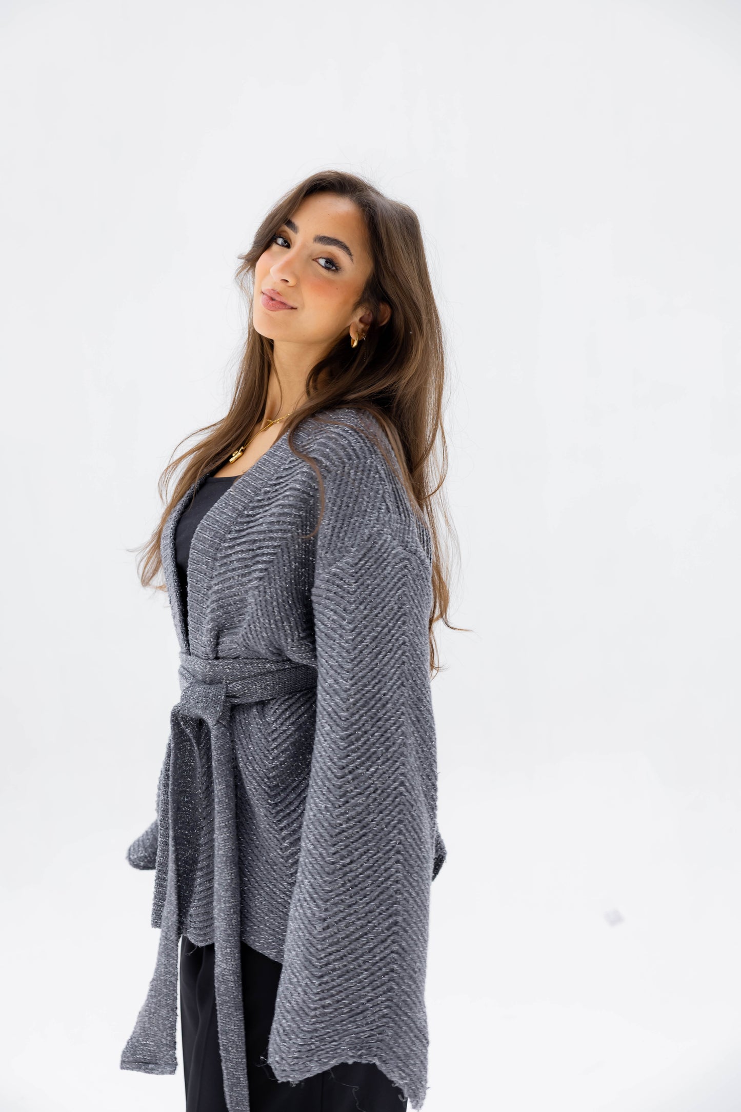 Rosalie Knit Cardigan in Shimmer Gray
