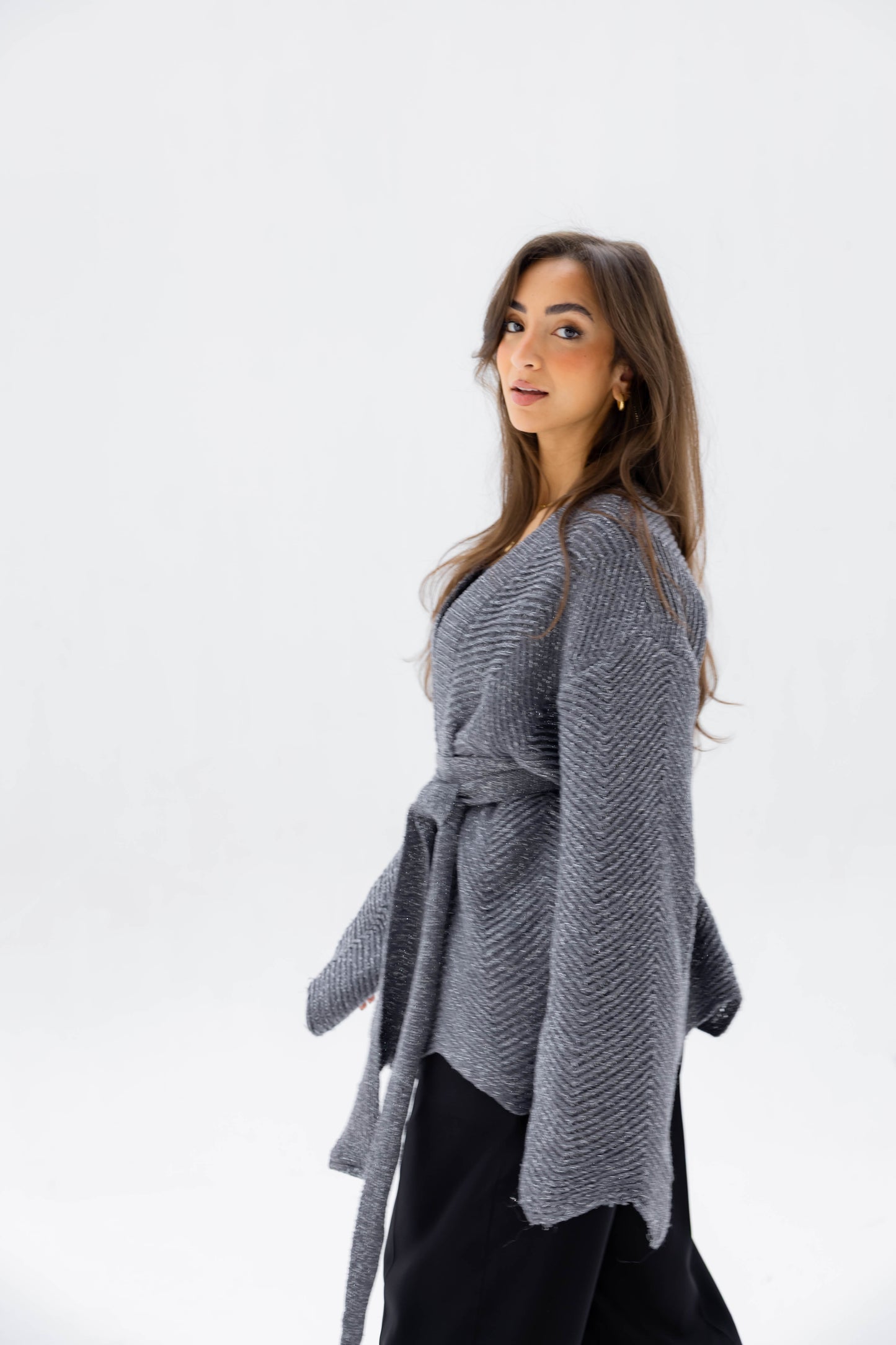 Rosalie Knit Cardigan in Shimmer Gray