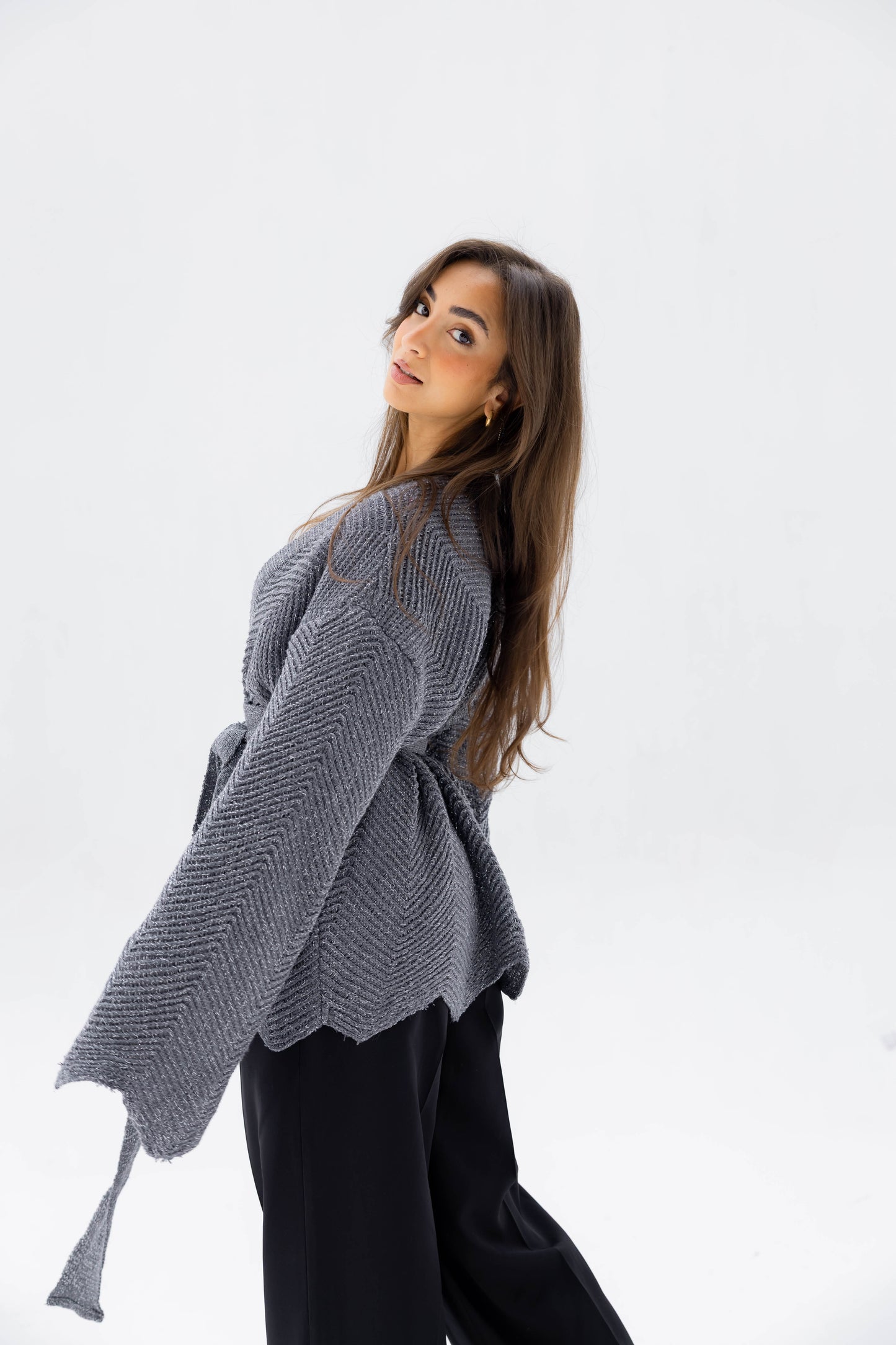 Rosalie Knit Cardigan in Shimmer Gray