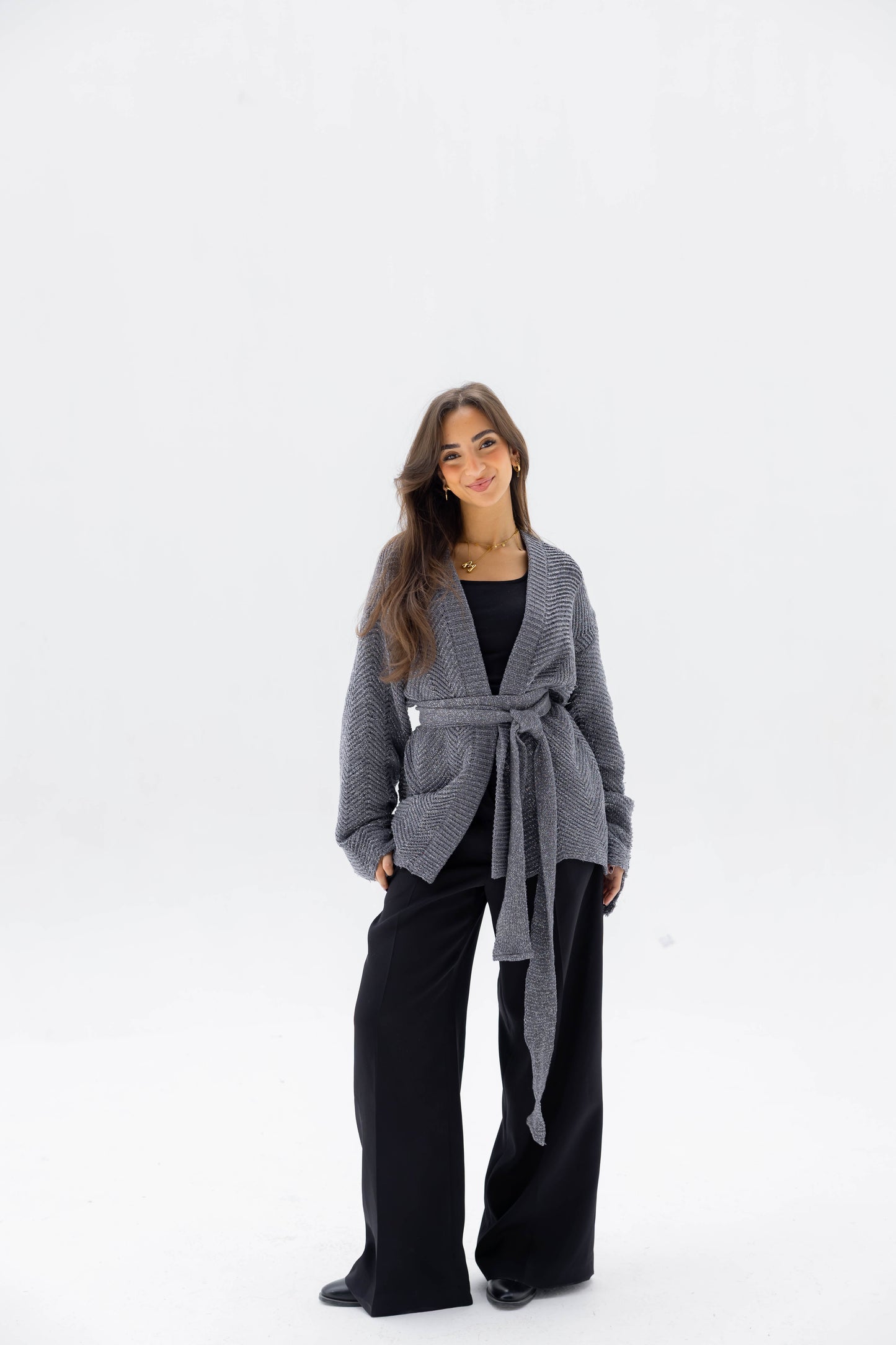 Rosalie Knit Cardigan in Shimmer Gray