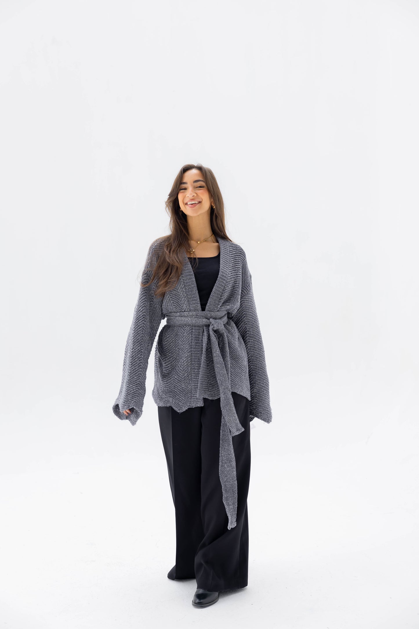 Rosalie Knit Cardigan in Shimmer Gray