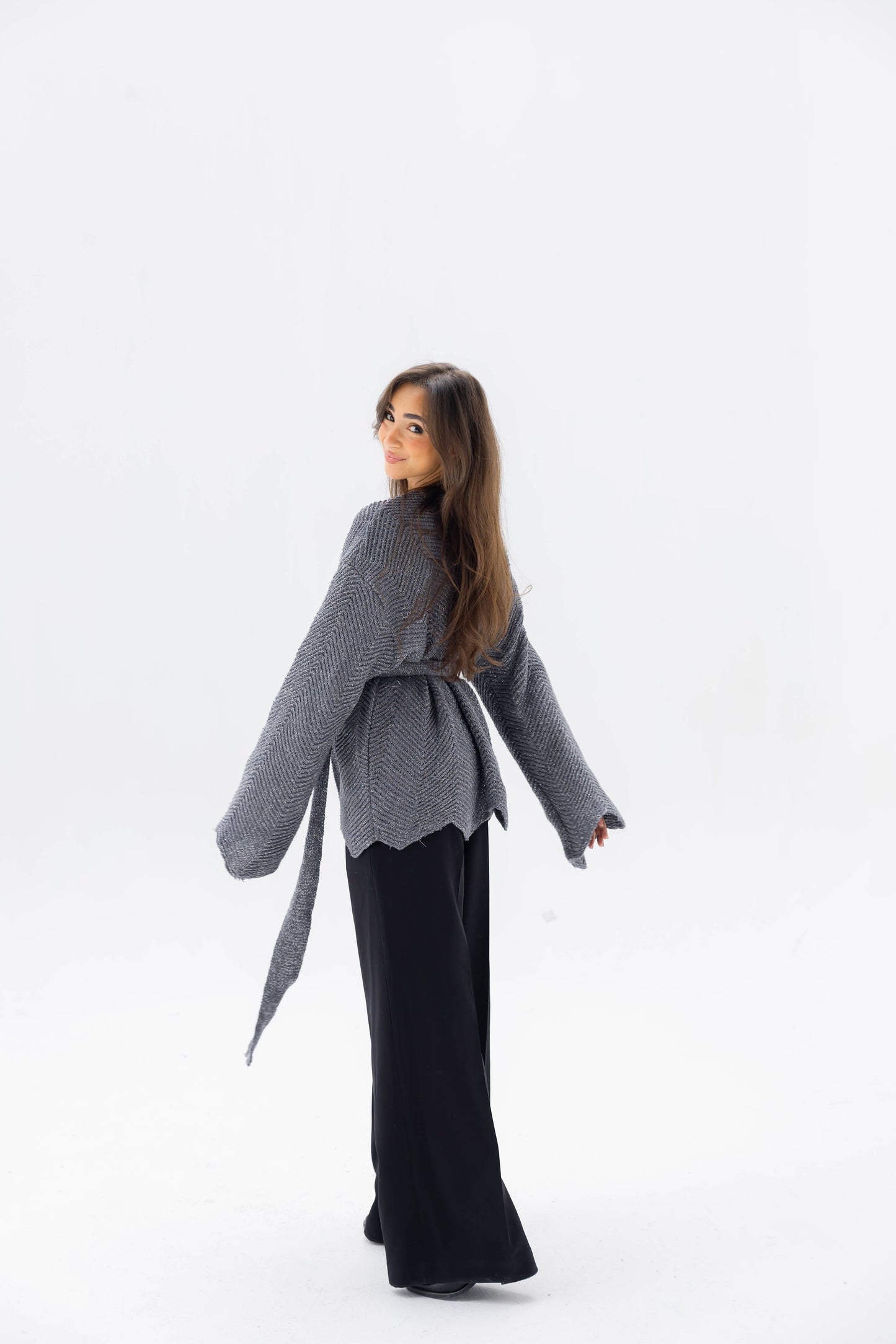 Rosalie Knit Cardigan in Shimmer Gray