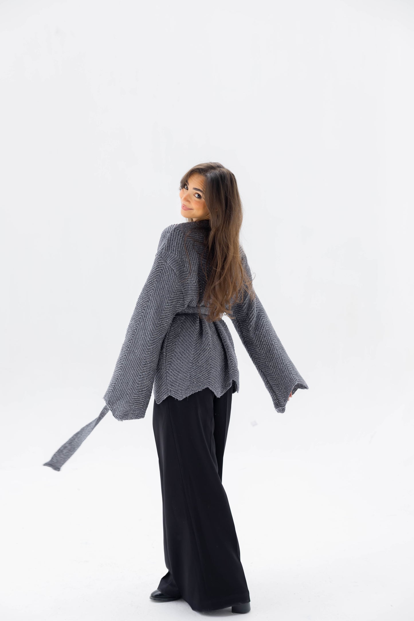 Rosalie Knit Cardigan in Shimmer Gray