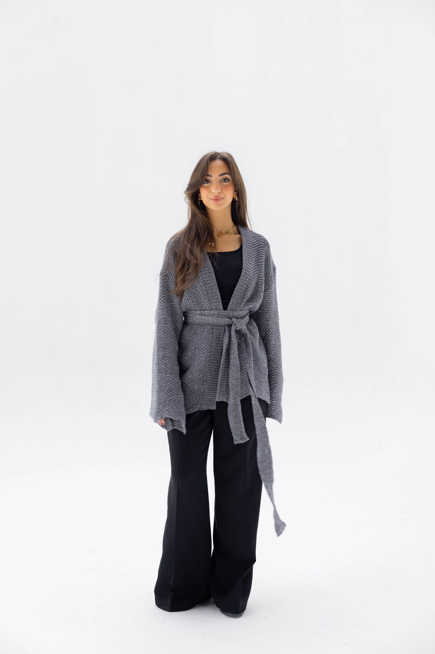 Rosalie Knit Cardigan in Shimmer Gray