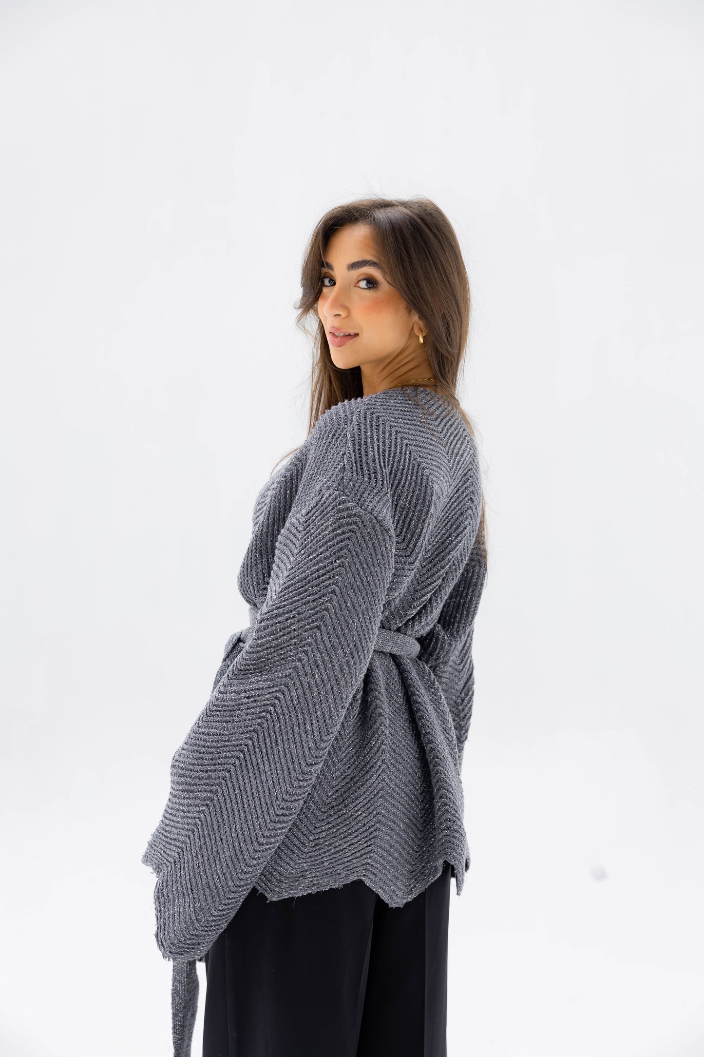 Rosalie Knit Cardigan in Shimmer Gray