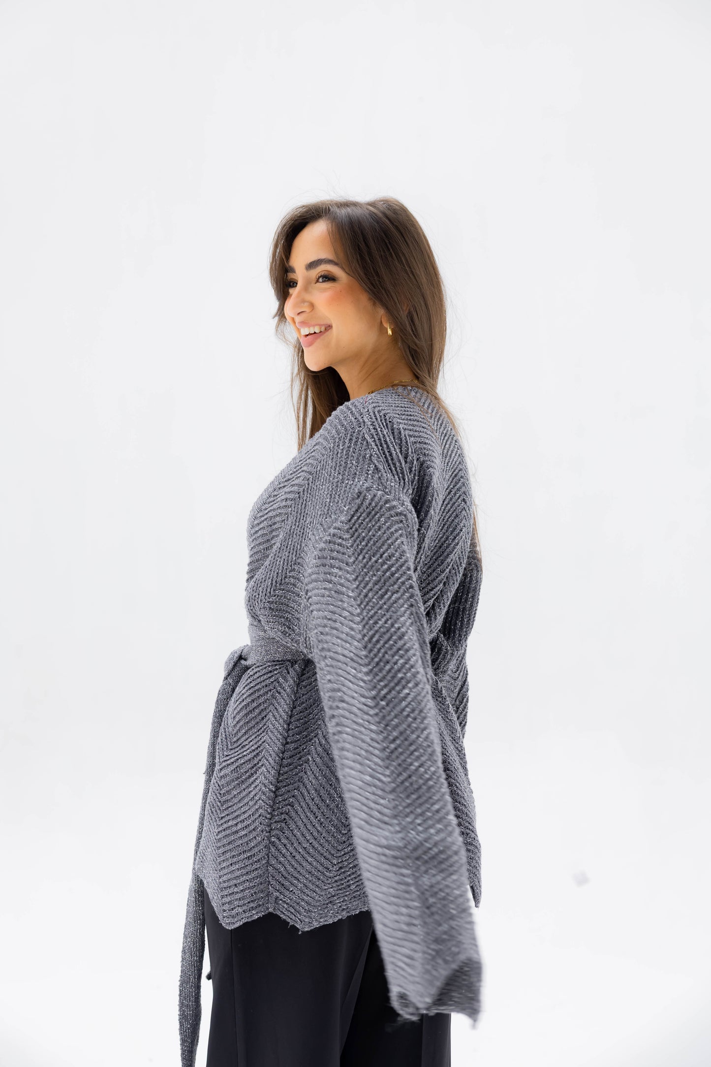 Rosalie Knit Cardigan in Shimmer Gray
