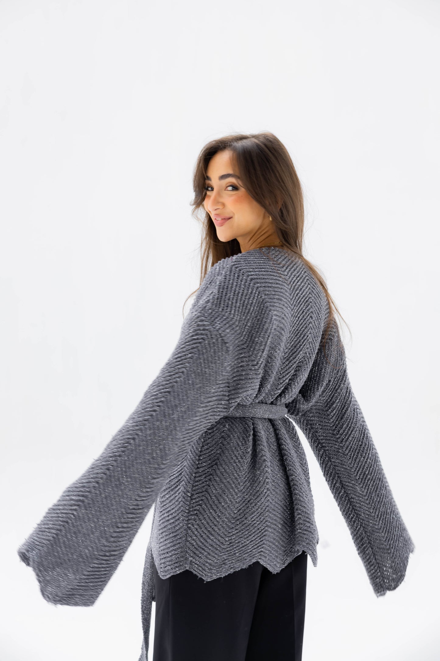 Rosalie Knit Cardigan in Shimmer Gray