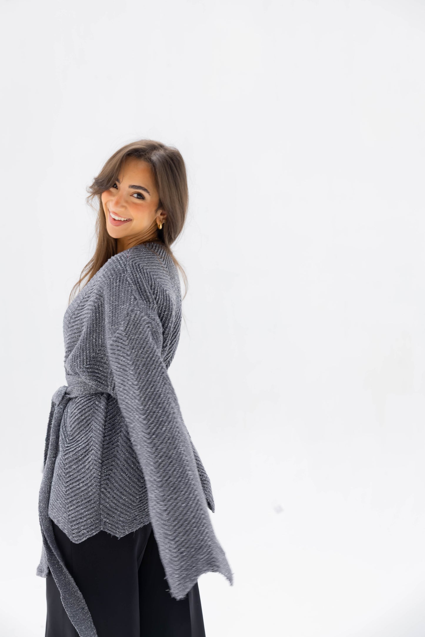 Rosalie Knit Cardigan in Shimmer Gray