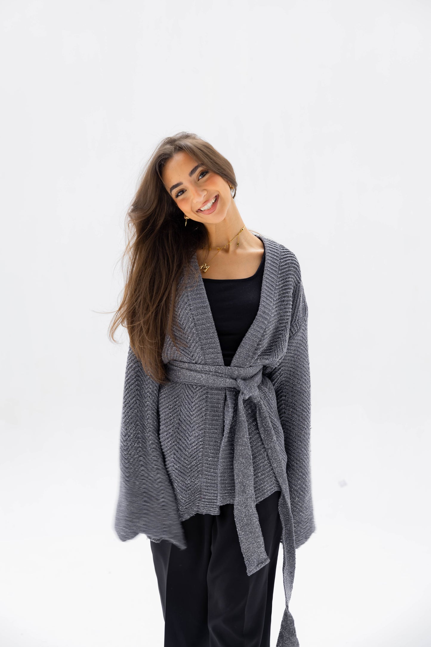 Rosalie Knit Cardigan in Shimmer Gray