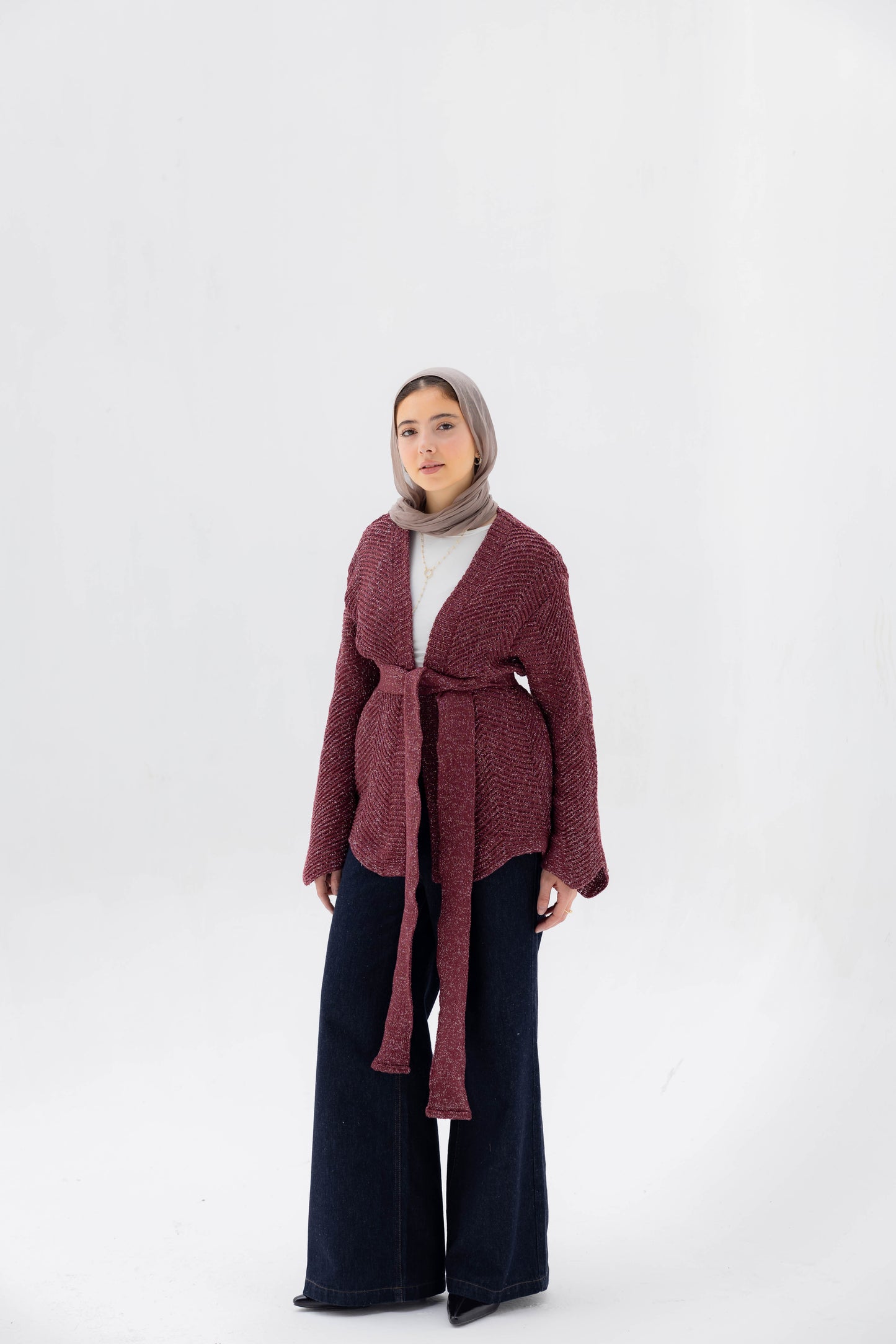 Rosalie Knit Cardigan in Shimmer Cherry