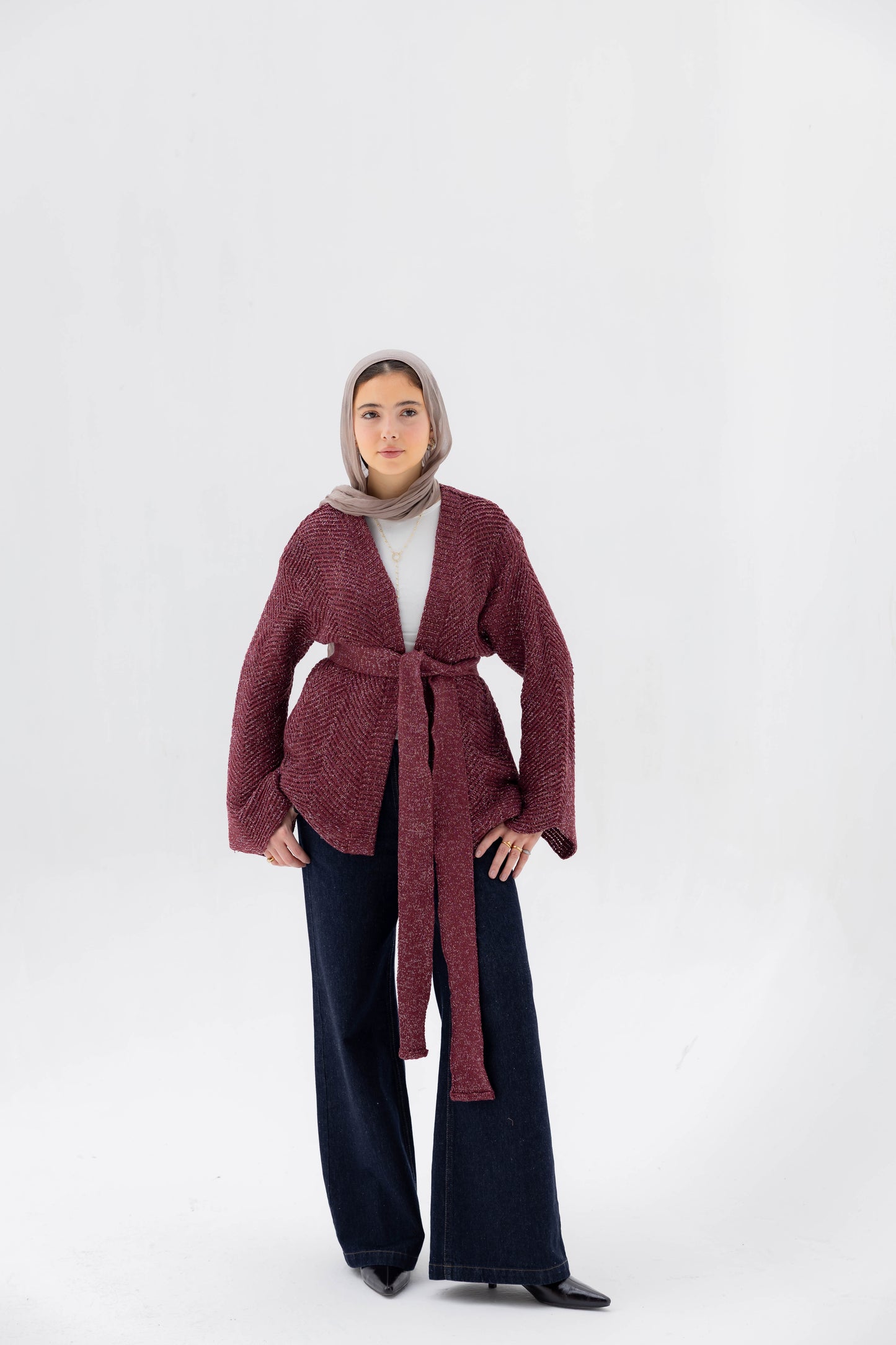 Rosalie Knit Cardigan in Shimmer Cherry