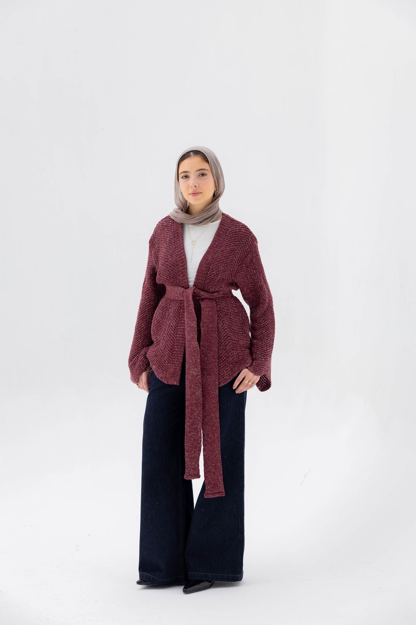 Rosalie Knit Cardigan in Shimmer Cherry