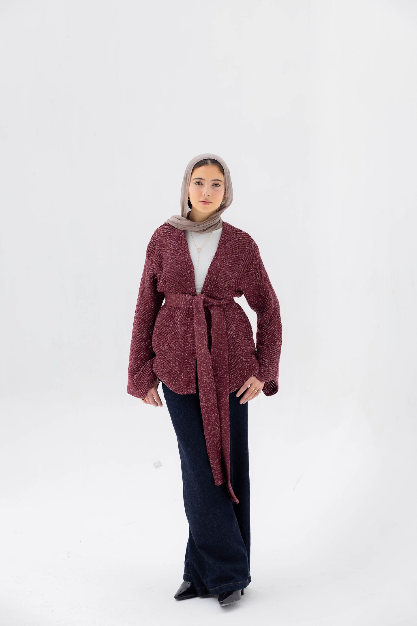Rosalie Knit Cardigan in Shimmer Cherry