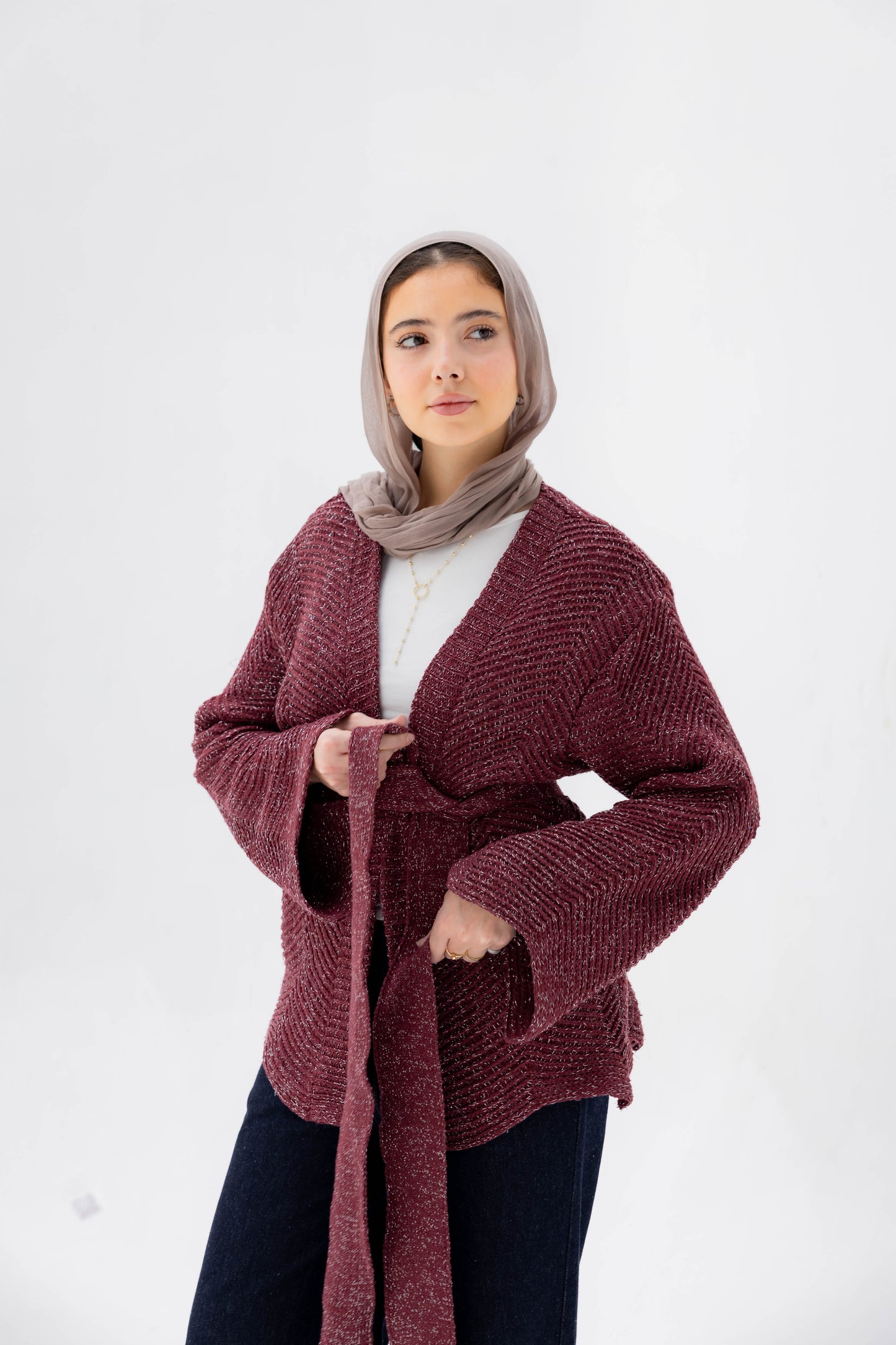 Rosalie Knit Cardigan in Shimmer Cherry