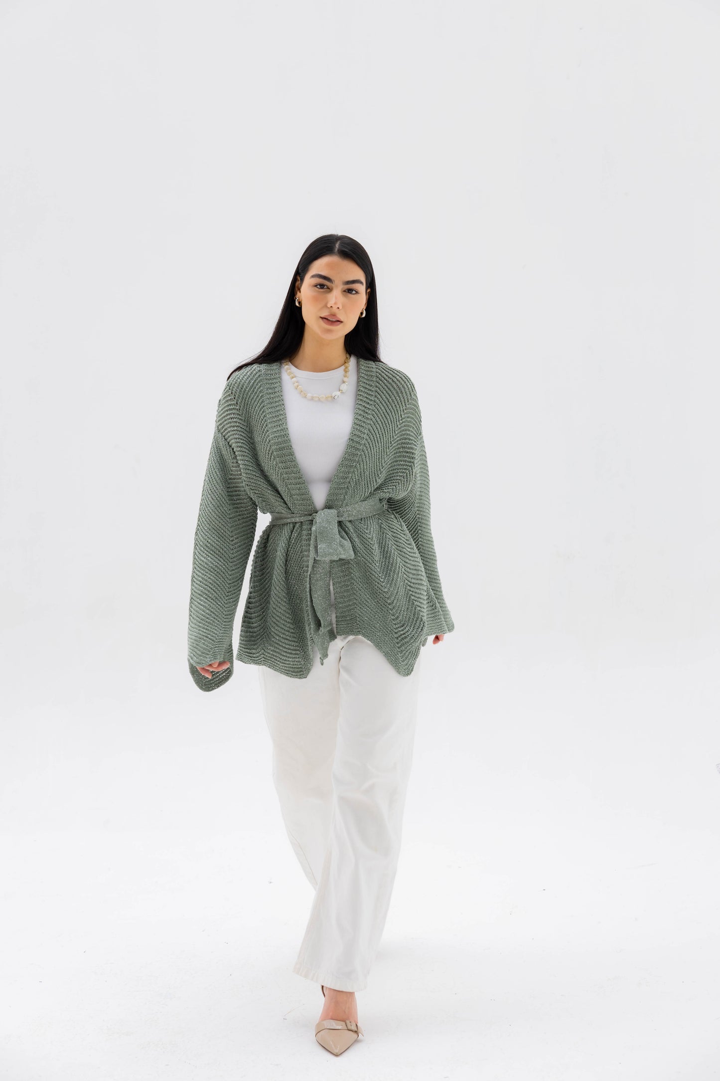 Rosalie Knit Cardigan in Shimmer Mint