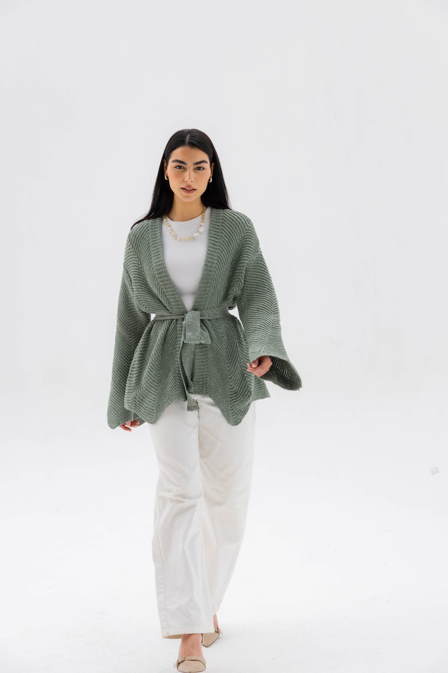 Rosalie Knit Cardigan in Shimmer Mint
