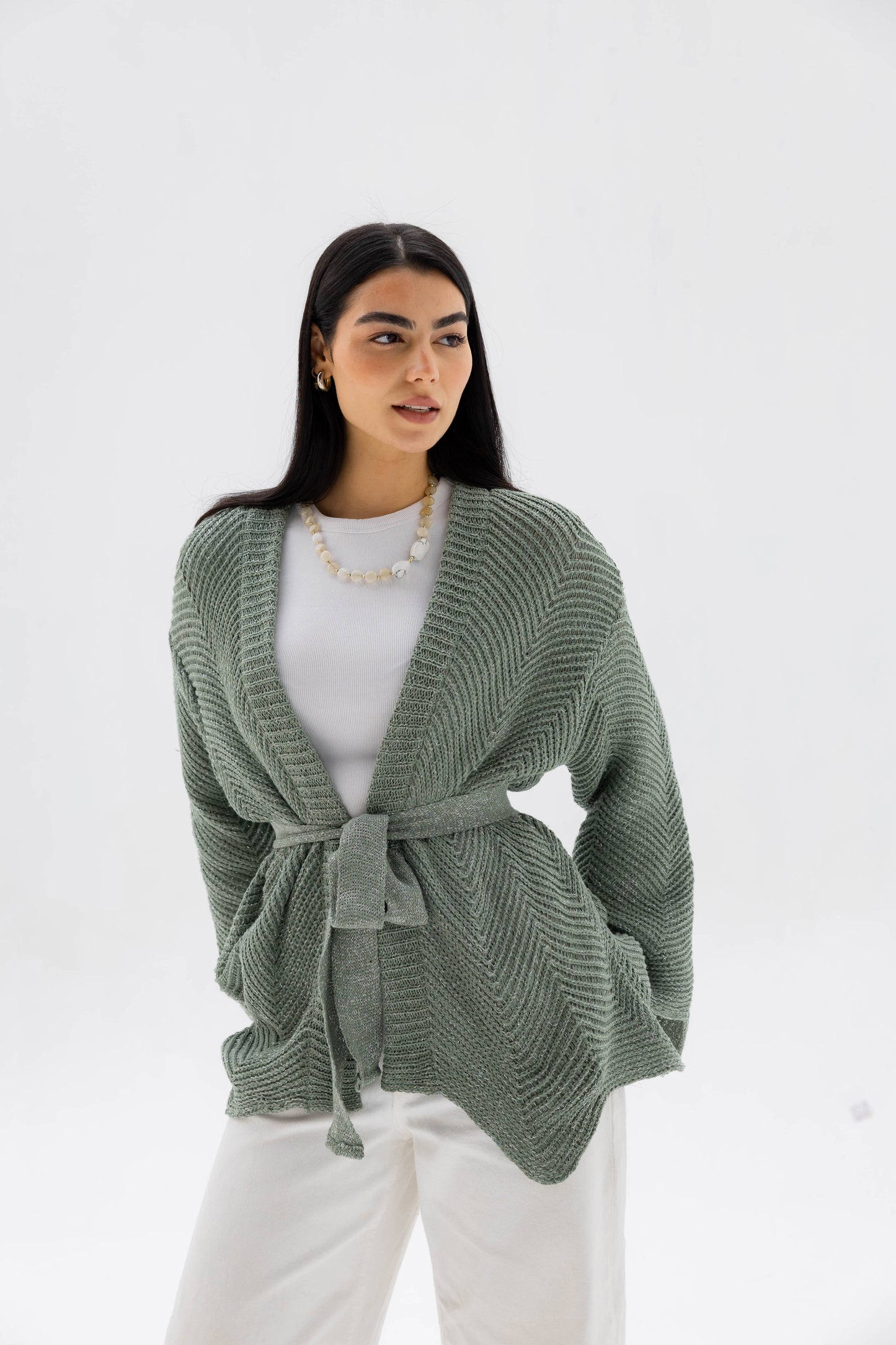 Rosalie Knit Cardigan in Shimmer Mint