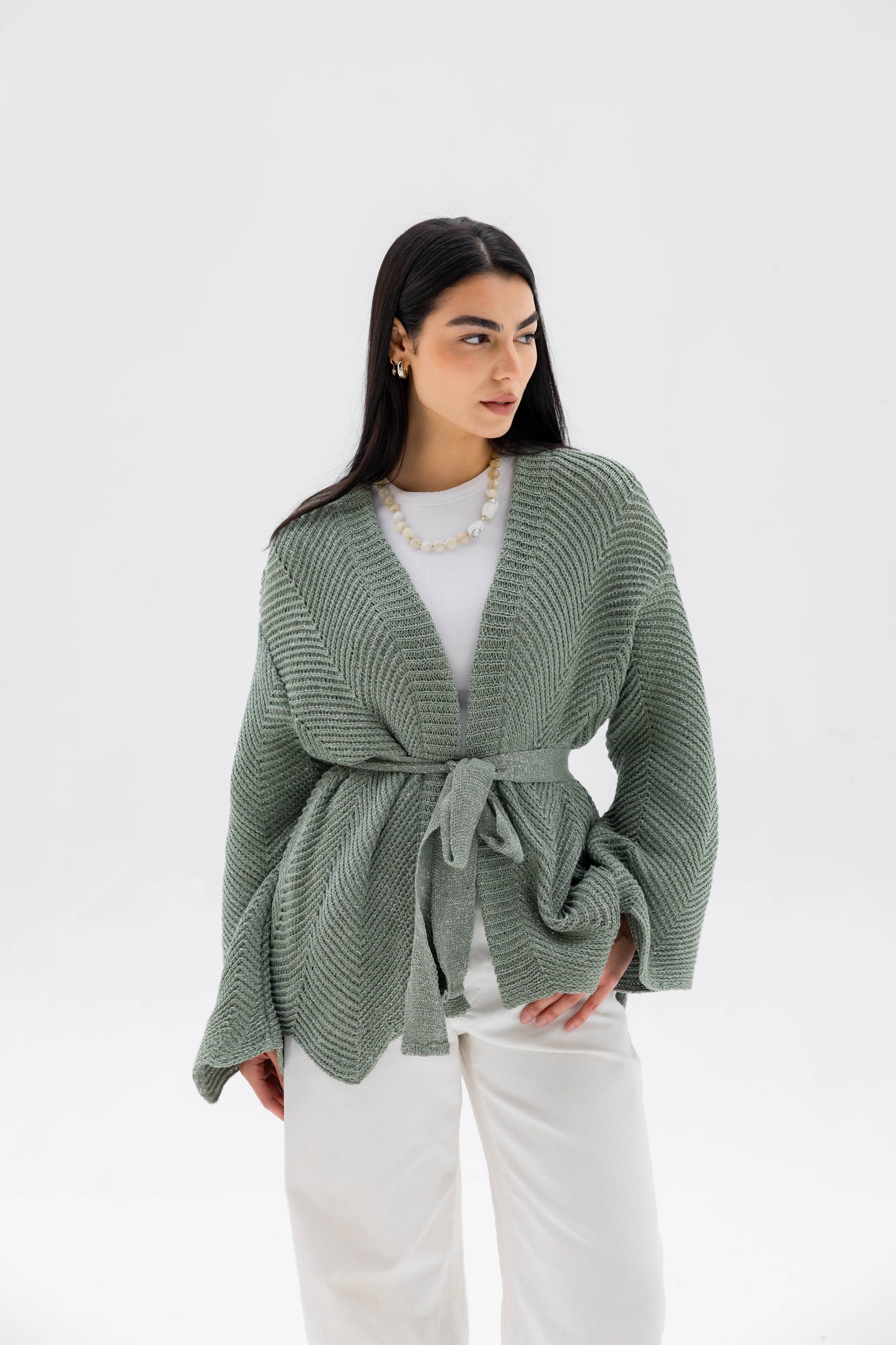 Rosalie Knit Cardigan in Shimmer Mint