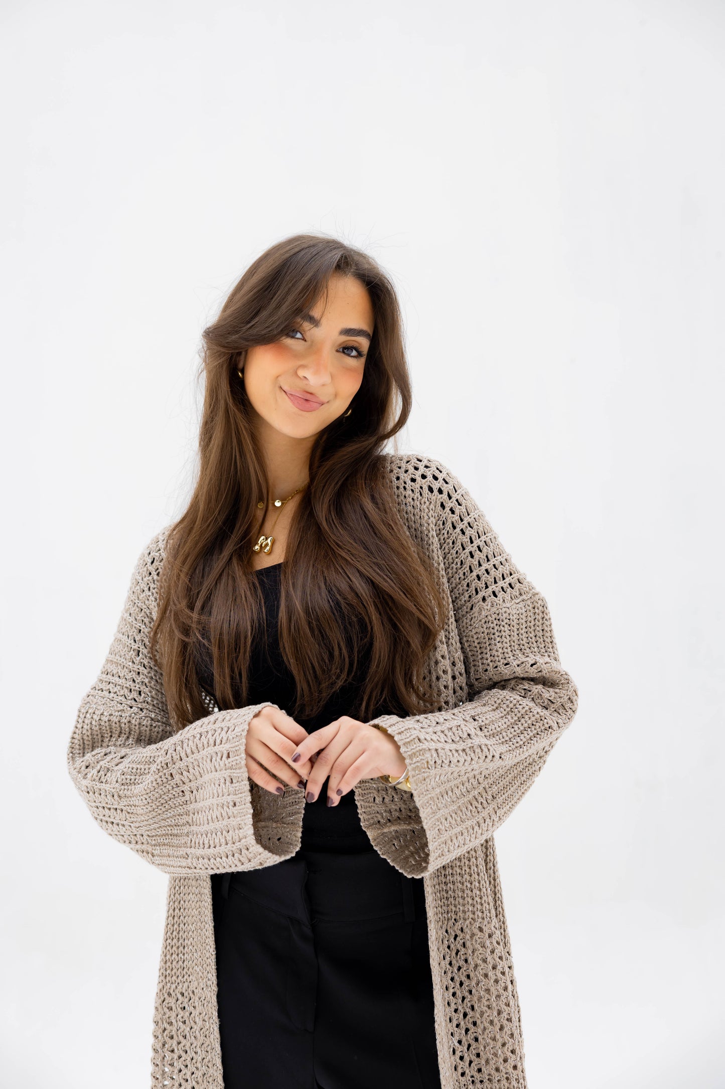 Fringed Breeze Cardigan in Shimmer Beige