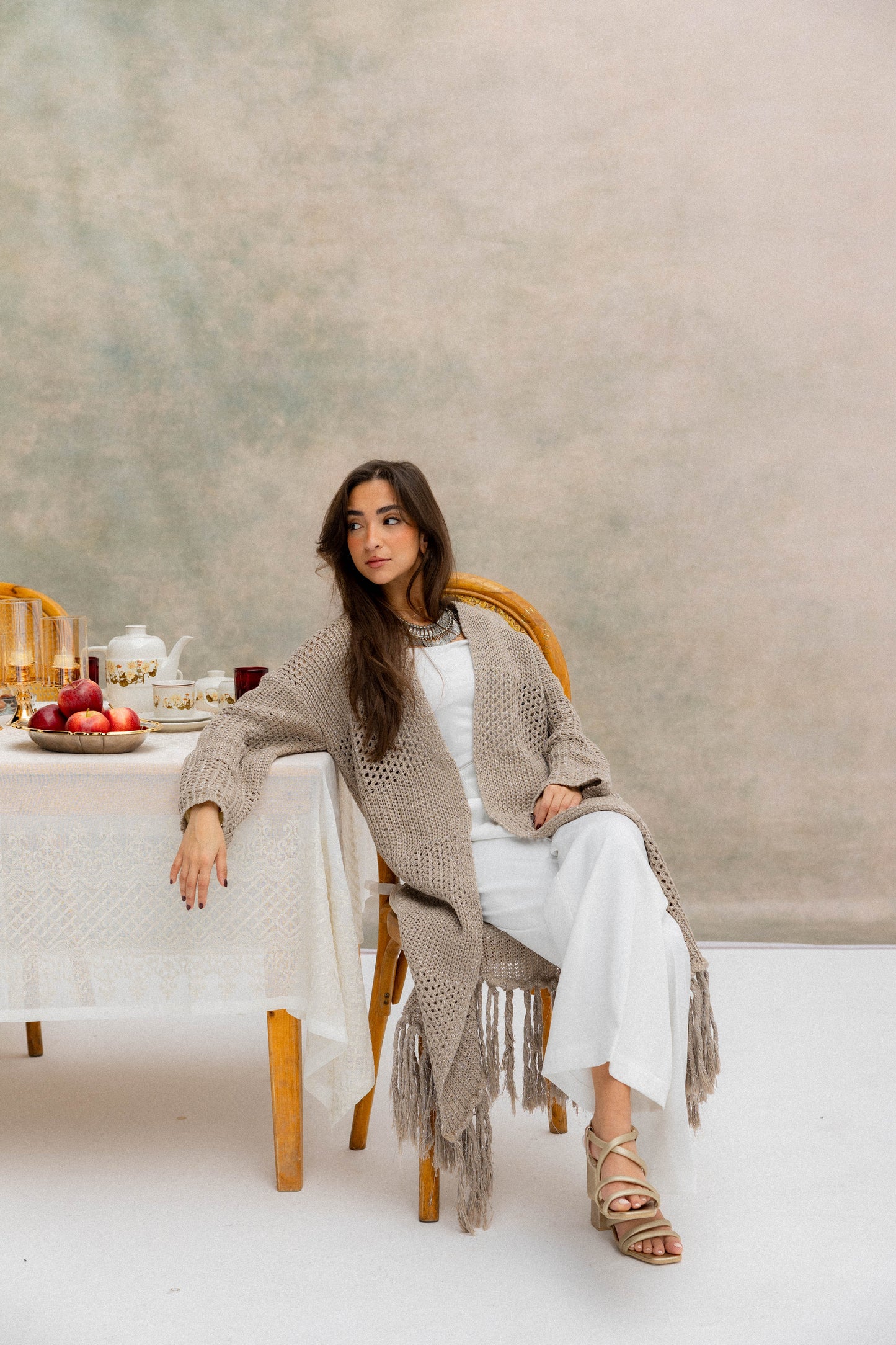 Fringed Breeze Cardigan in Shimmer Beige