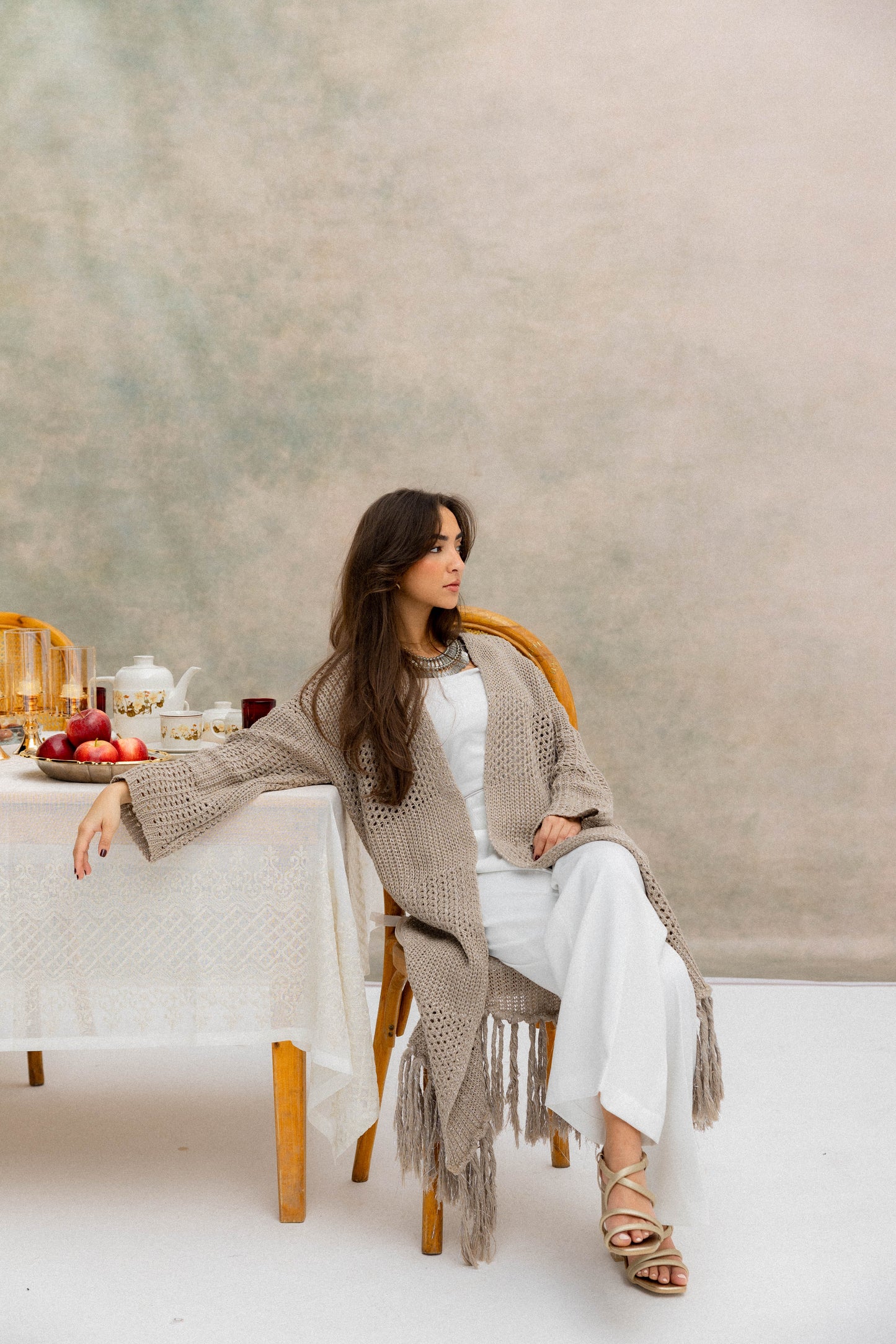 Fringed Breeze Cardigan in Shimmer Beige