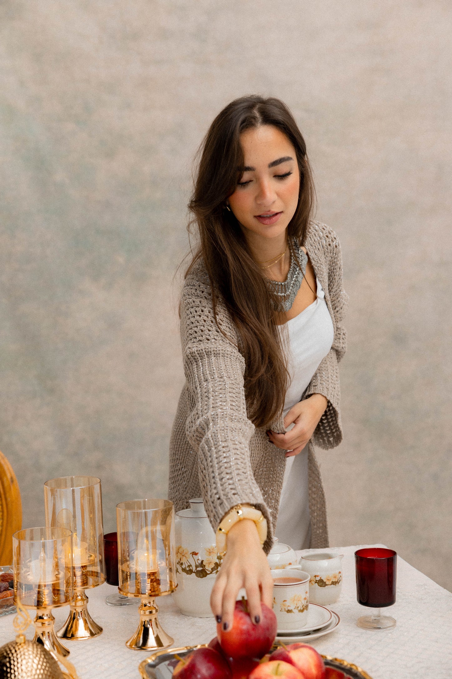 Fringed Breeze Cardigan in Shimmer Beige
