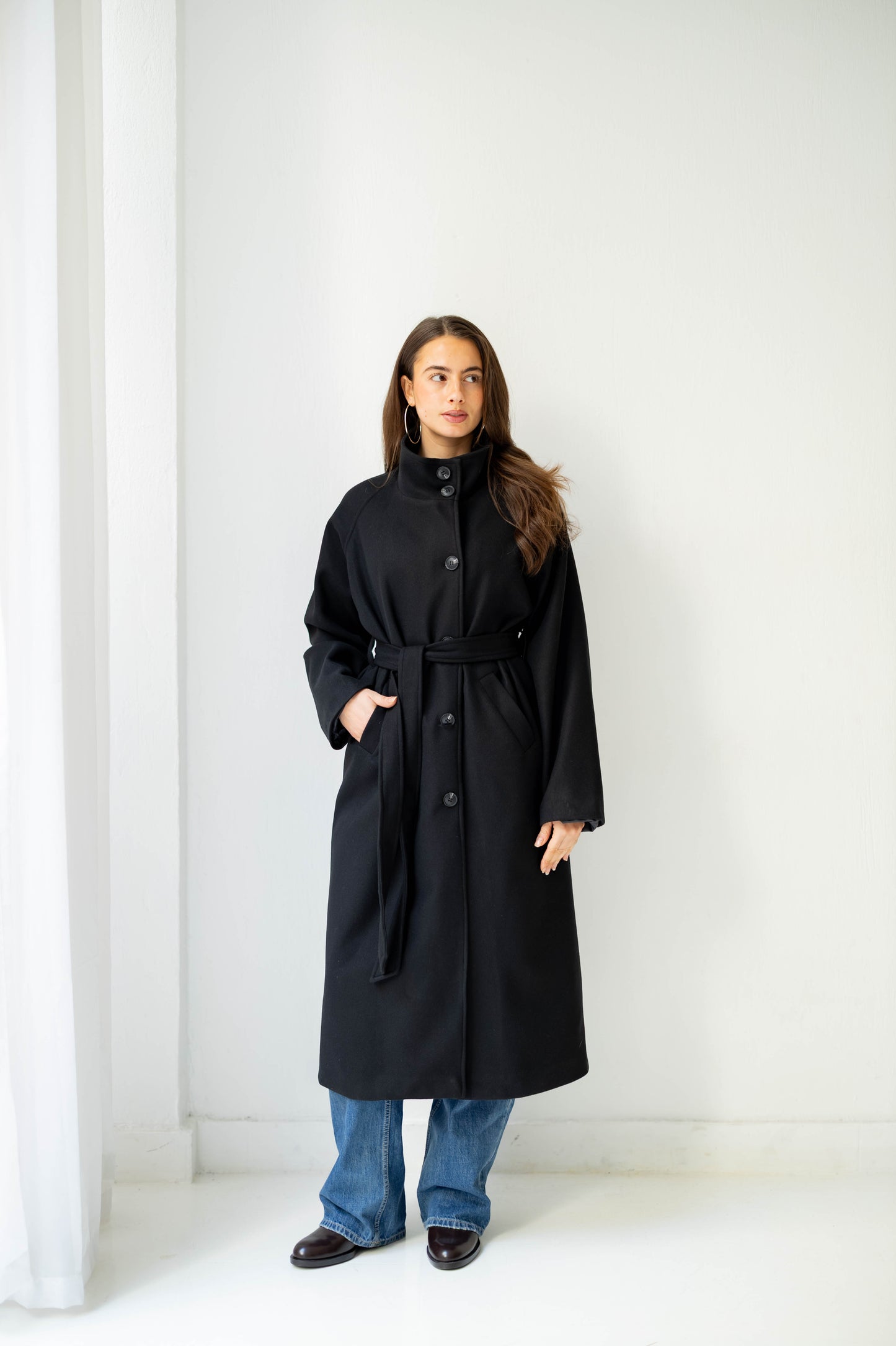 Midnight Belted Coat in Black