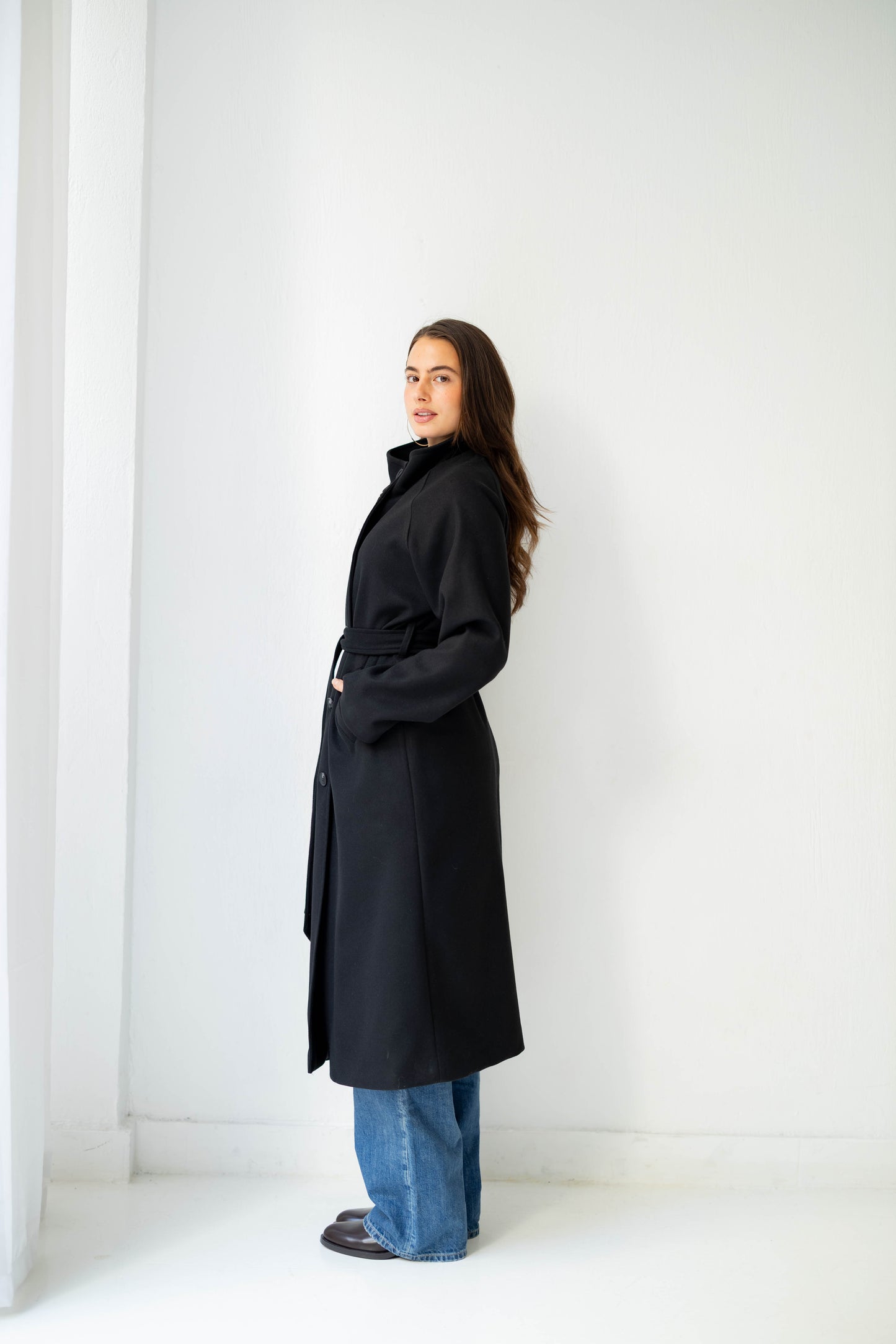 Midnight Belted Coat in Black