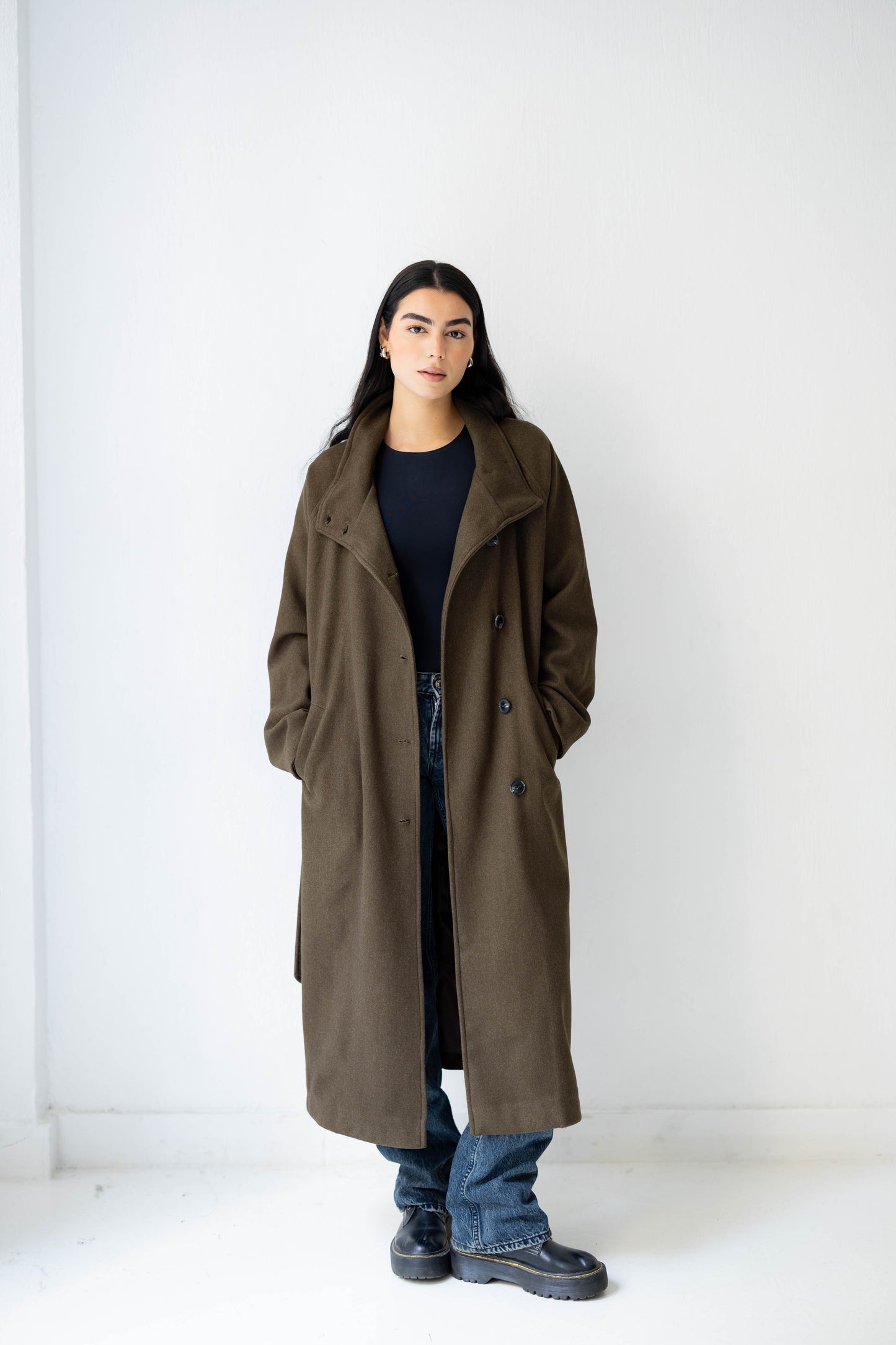 Midnight Belted Coat in Olive Brown