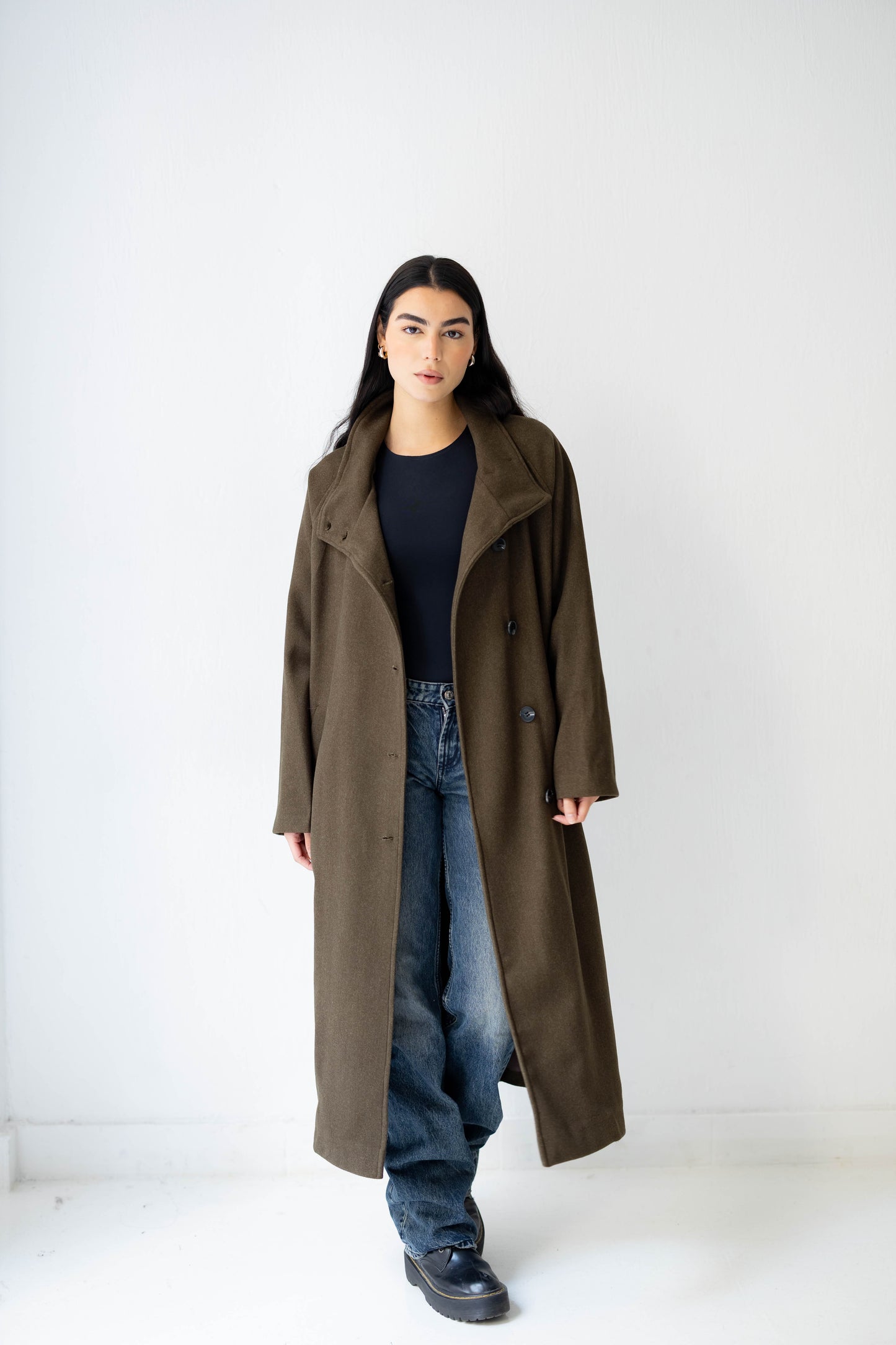 Midnight Belted Coat in Olive Brown