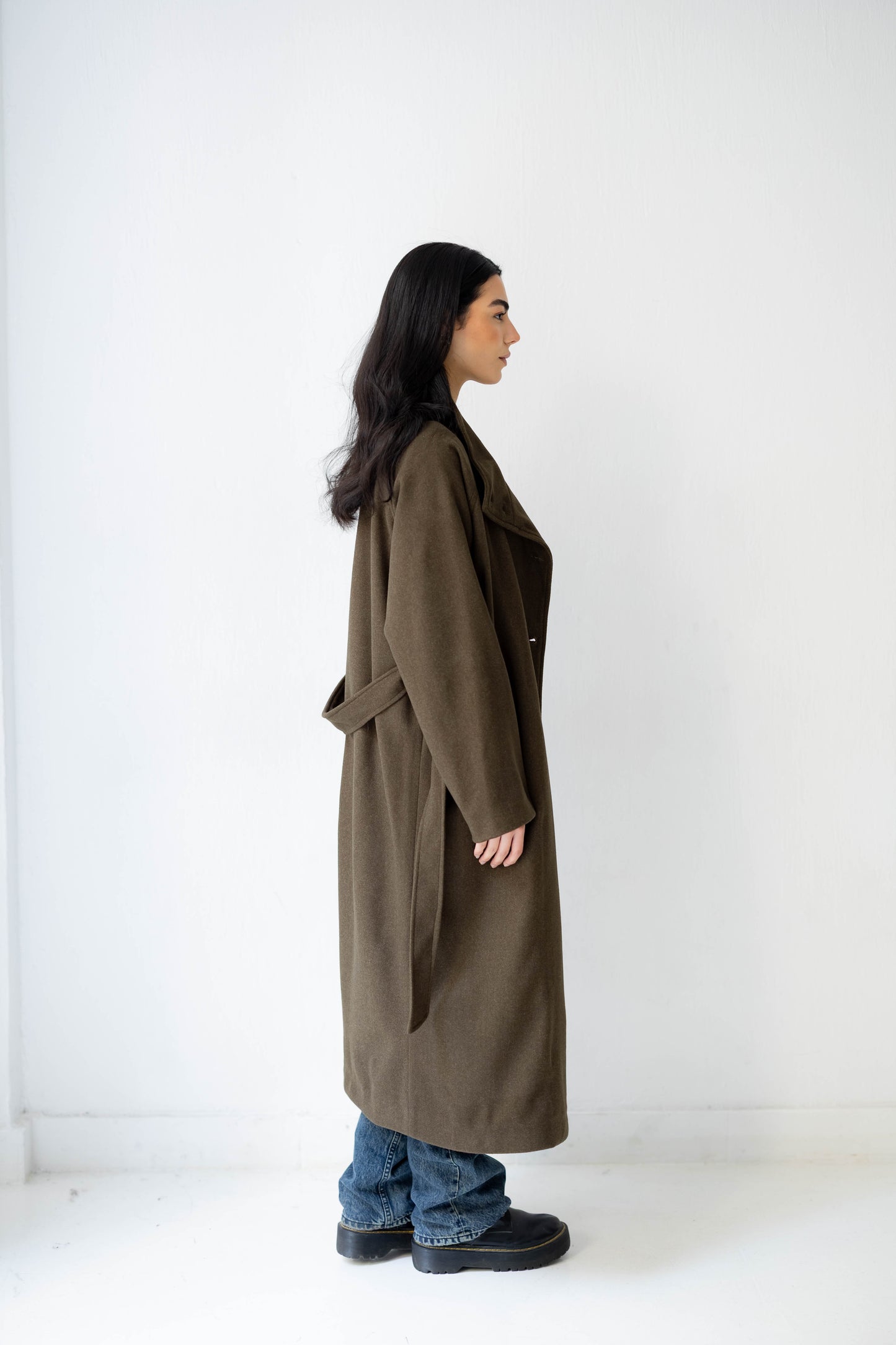 Midnight Belted Coat in Olive Brown