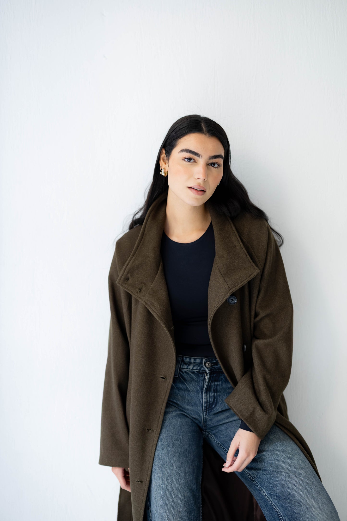 Midnight Belted Coat in Olive Brown