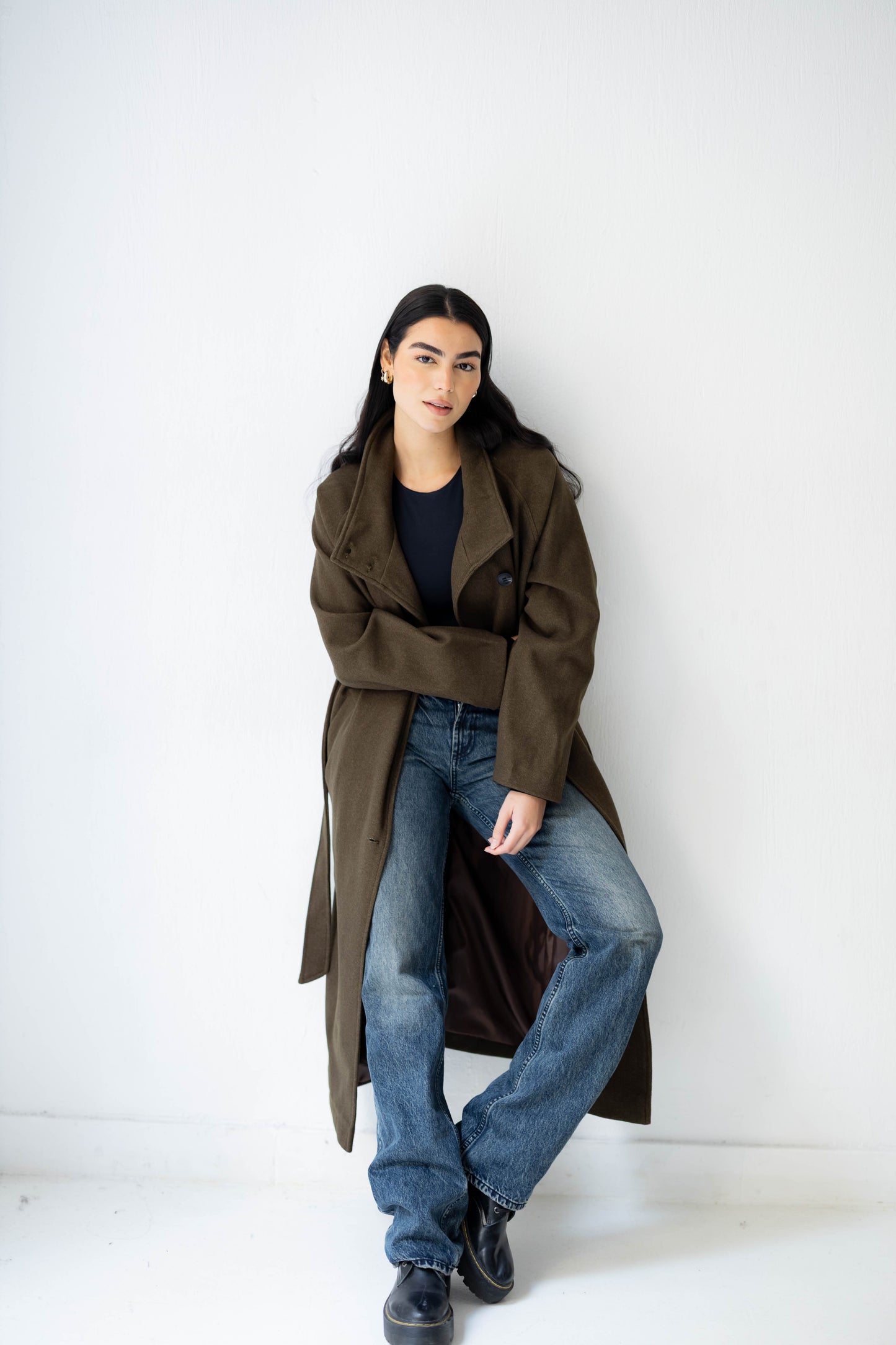 Midnight Belted Coat in Olive Brown