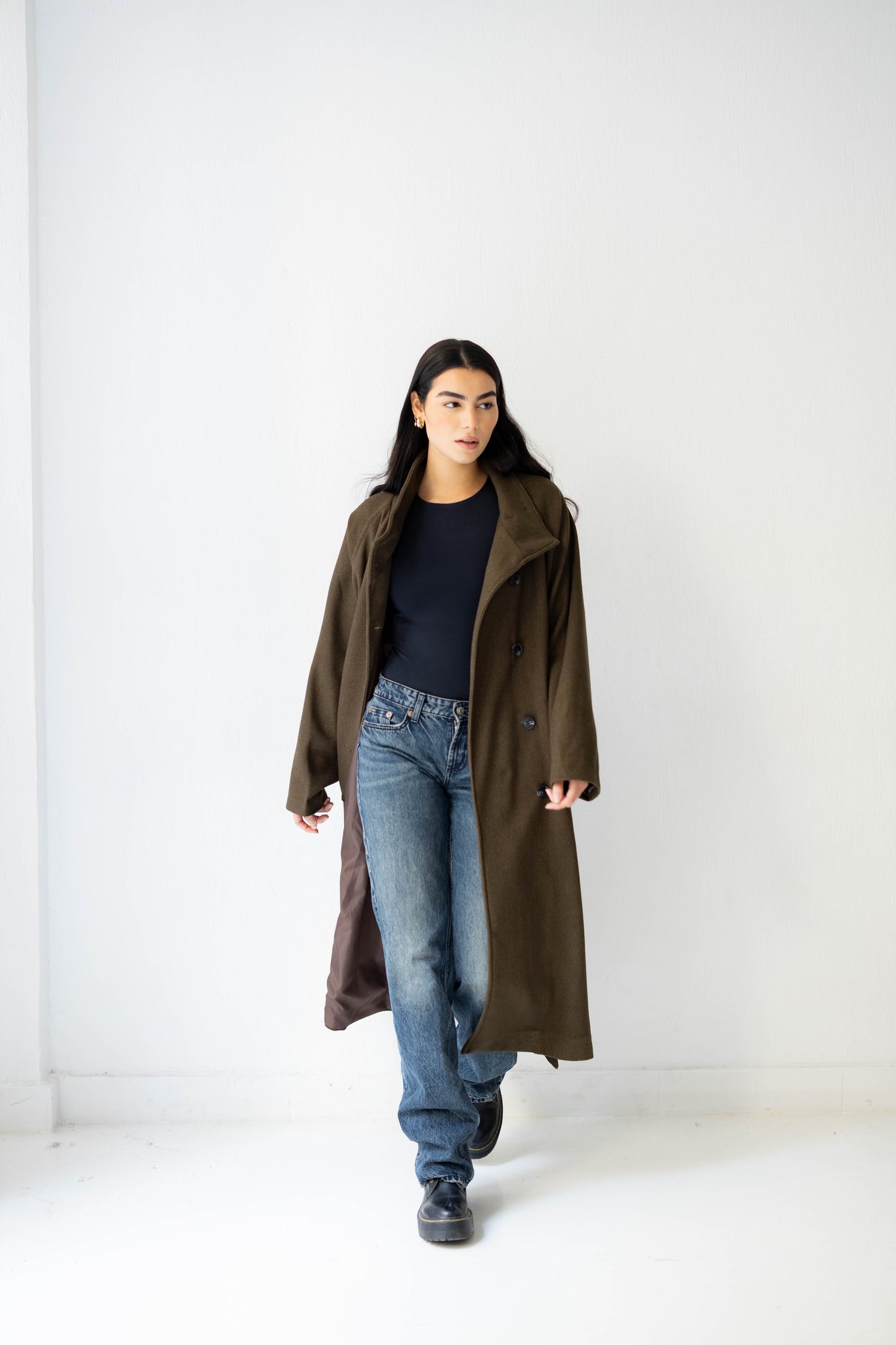 Midnight Belted Coat in Olive Brown