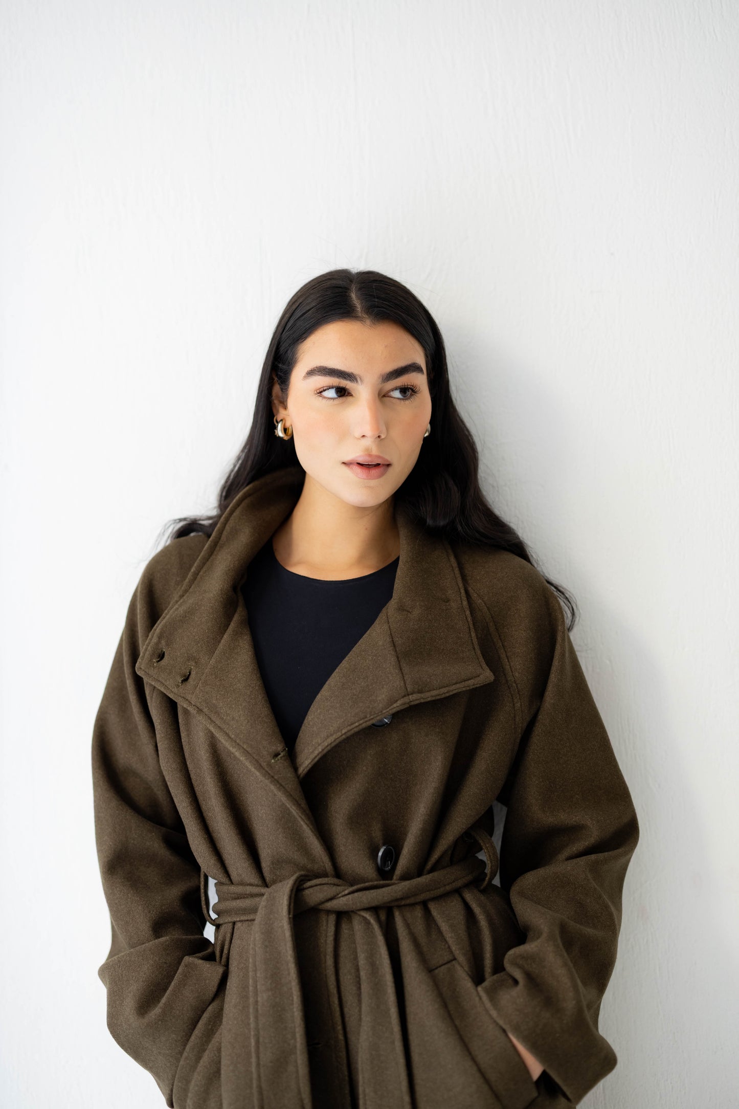 Midnight Belted Coat in Olive Brown