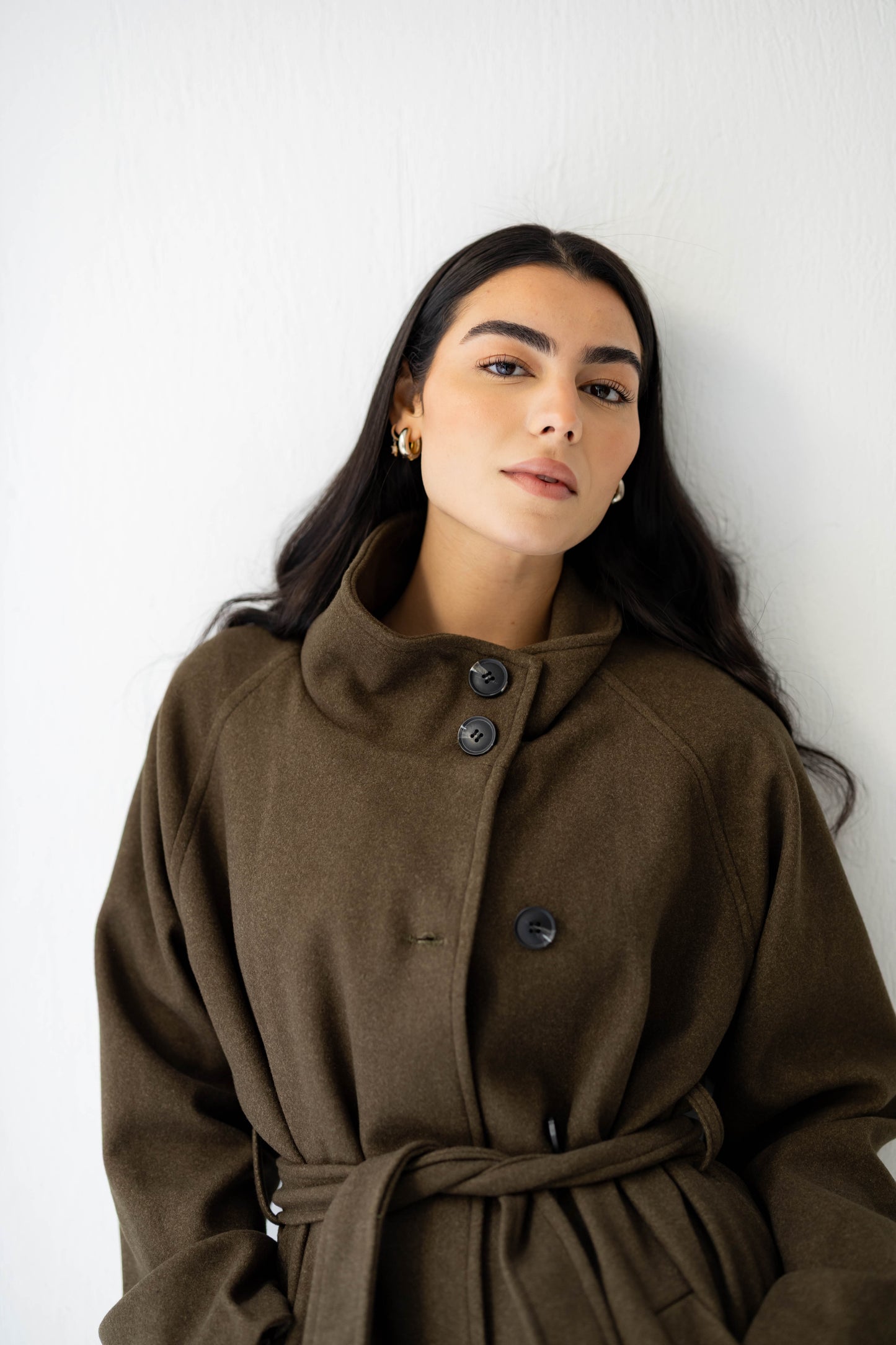 Midnight Belted Coat in Olive Brown