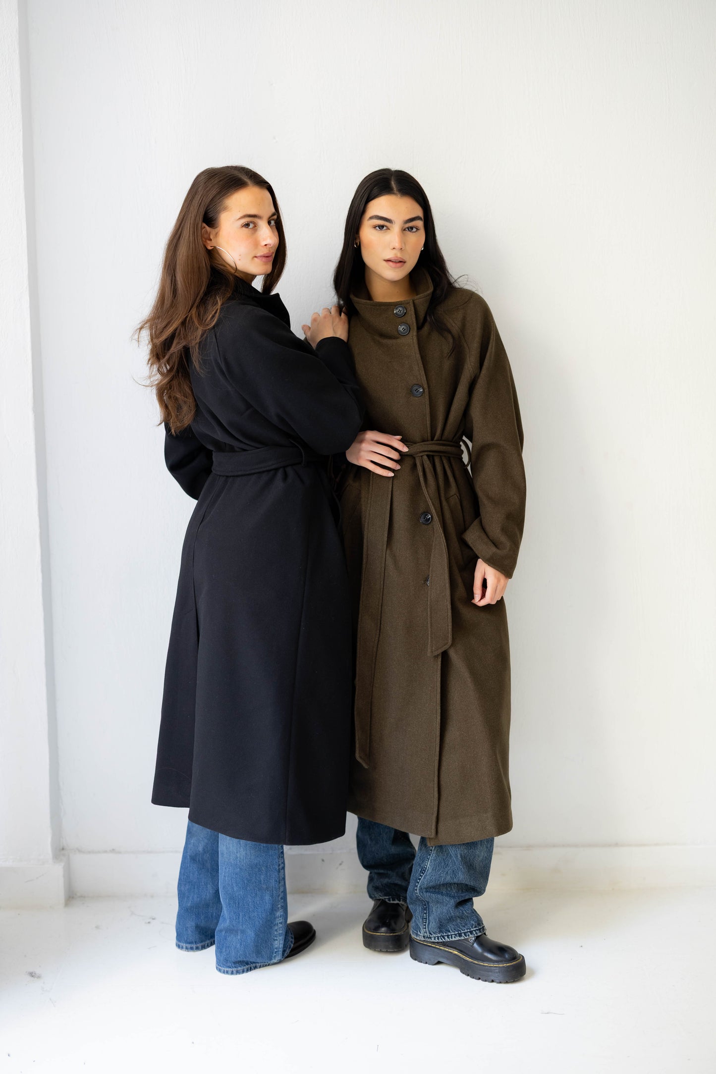 Midnight Belted Coat in Olive Brown