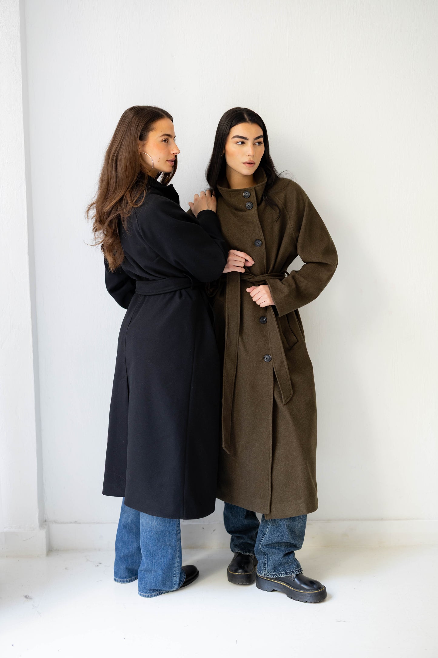 Midnight Belted Coat in Olive Brown