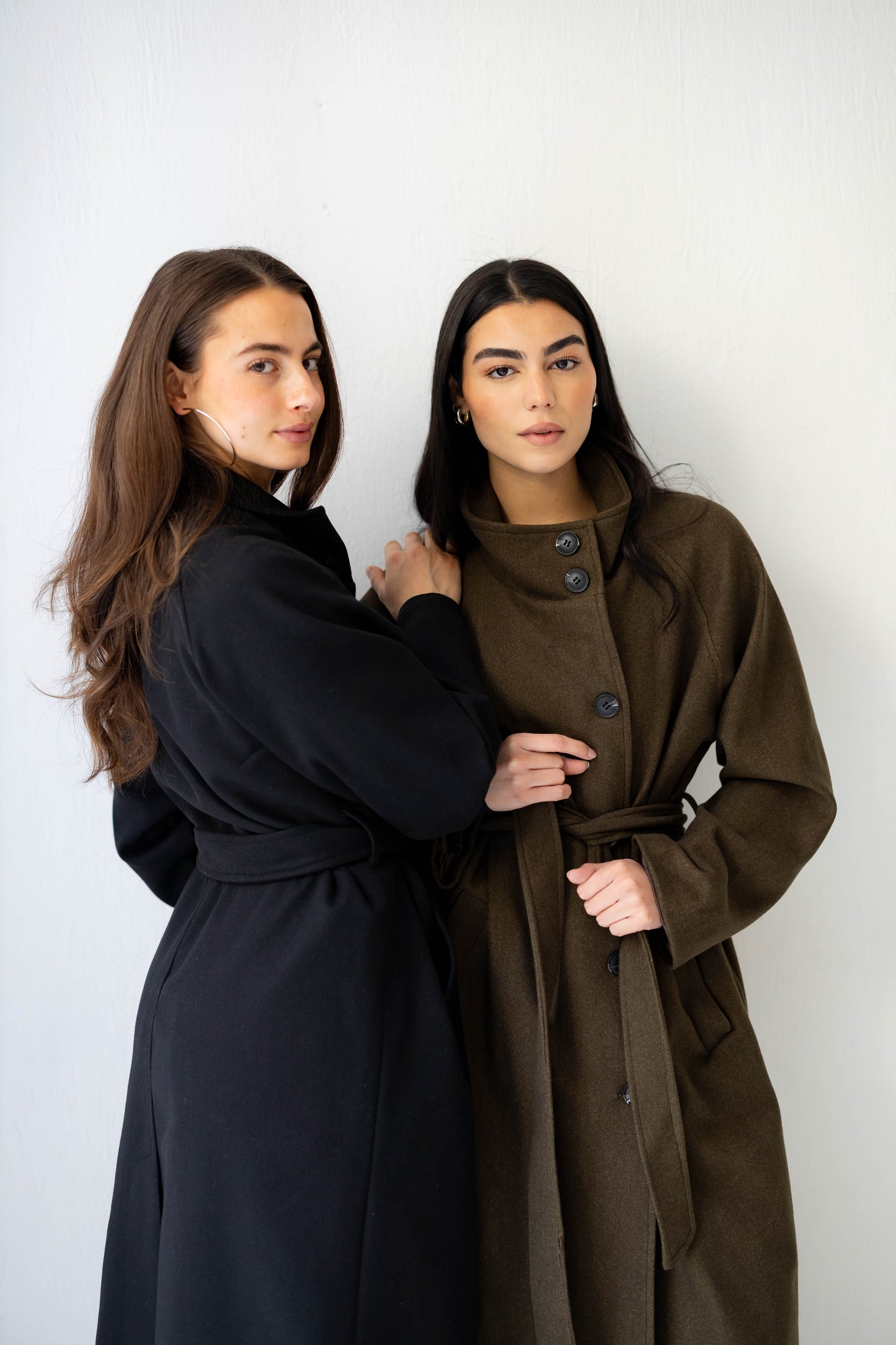 Midnight Belted Coat in Olive Brown