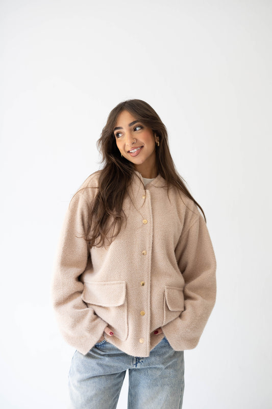 Shimmer Bomber Jacket in Beige