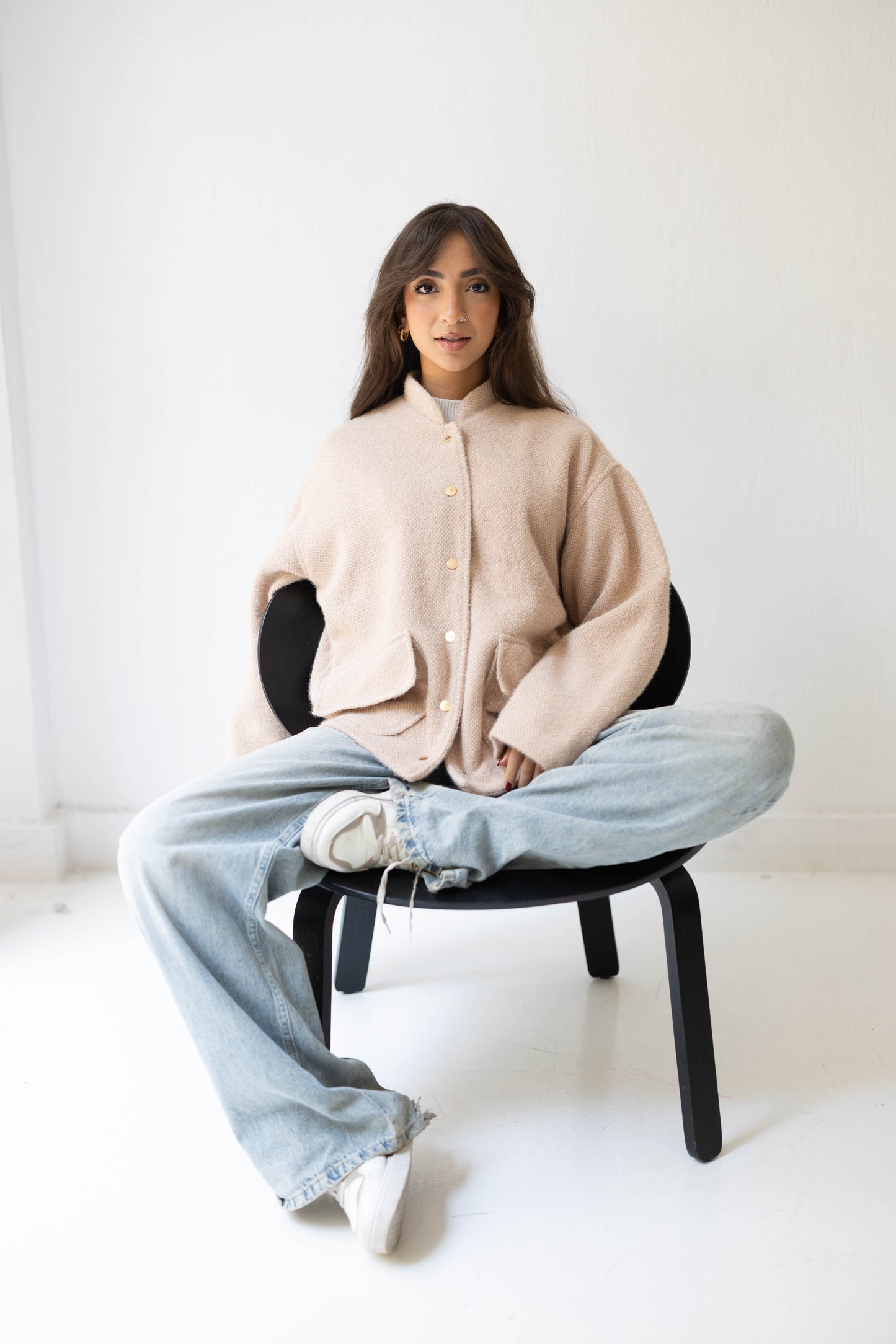 Shimmer Bomber Jacket in Beige