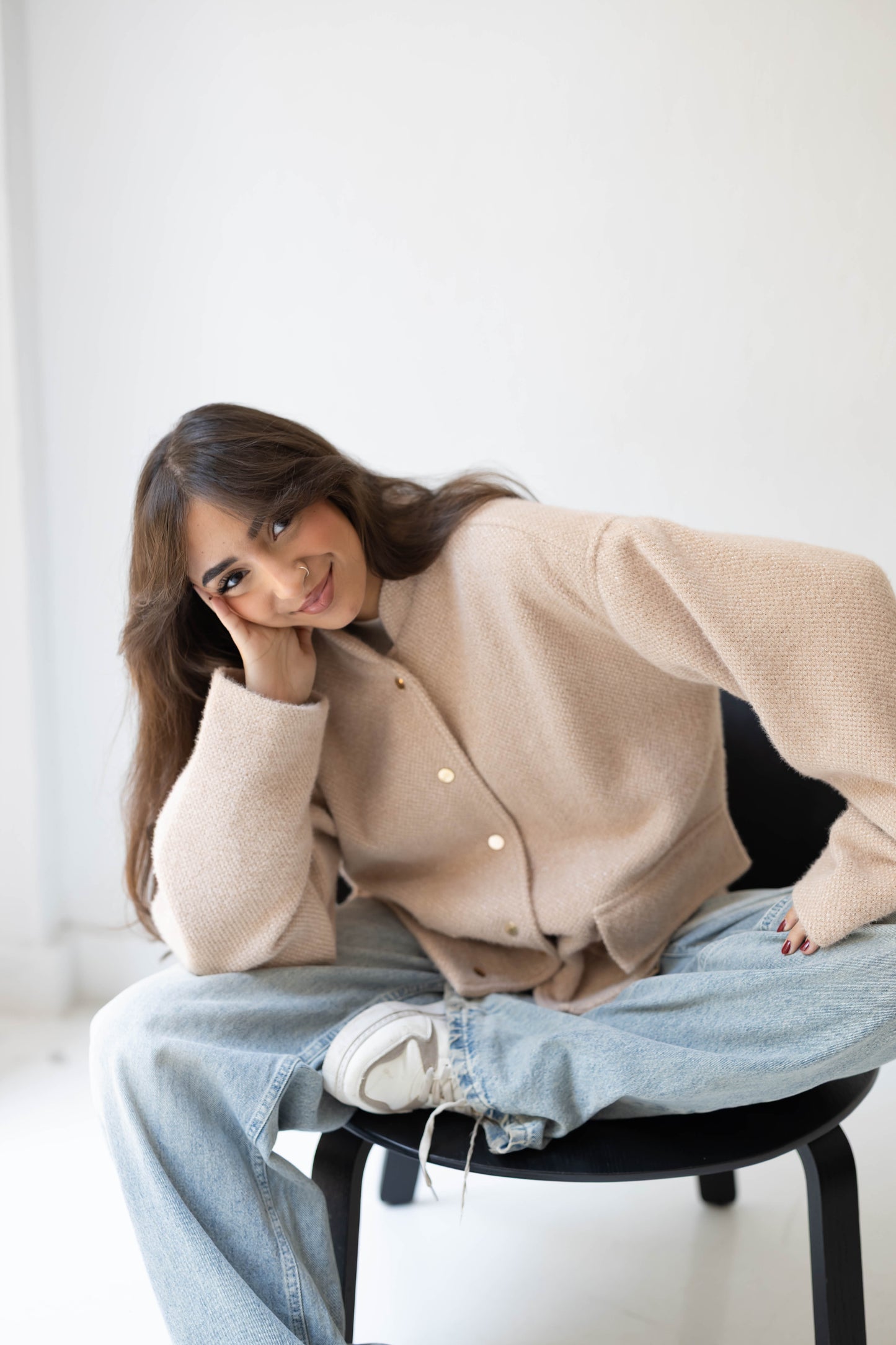 Shimmer Bomber Jacket in Beige