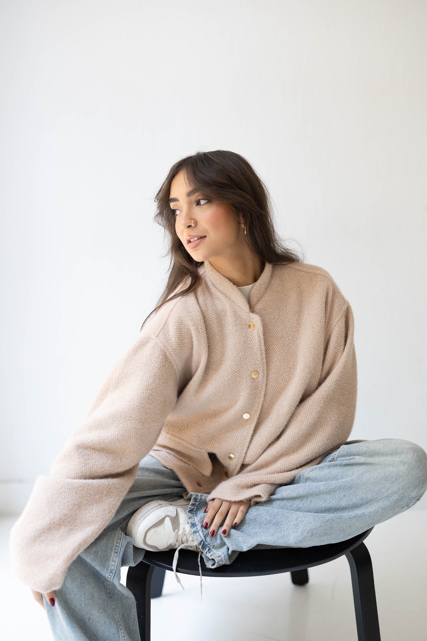 Shimmer Bomber Jacket in Beige