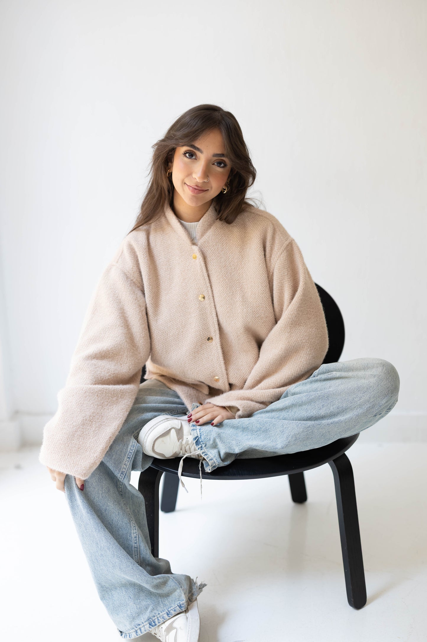 Shimmer Bomber Jacket in Beige