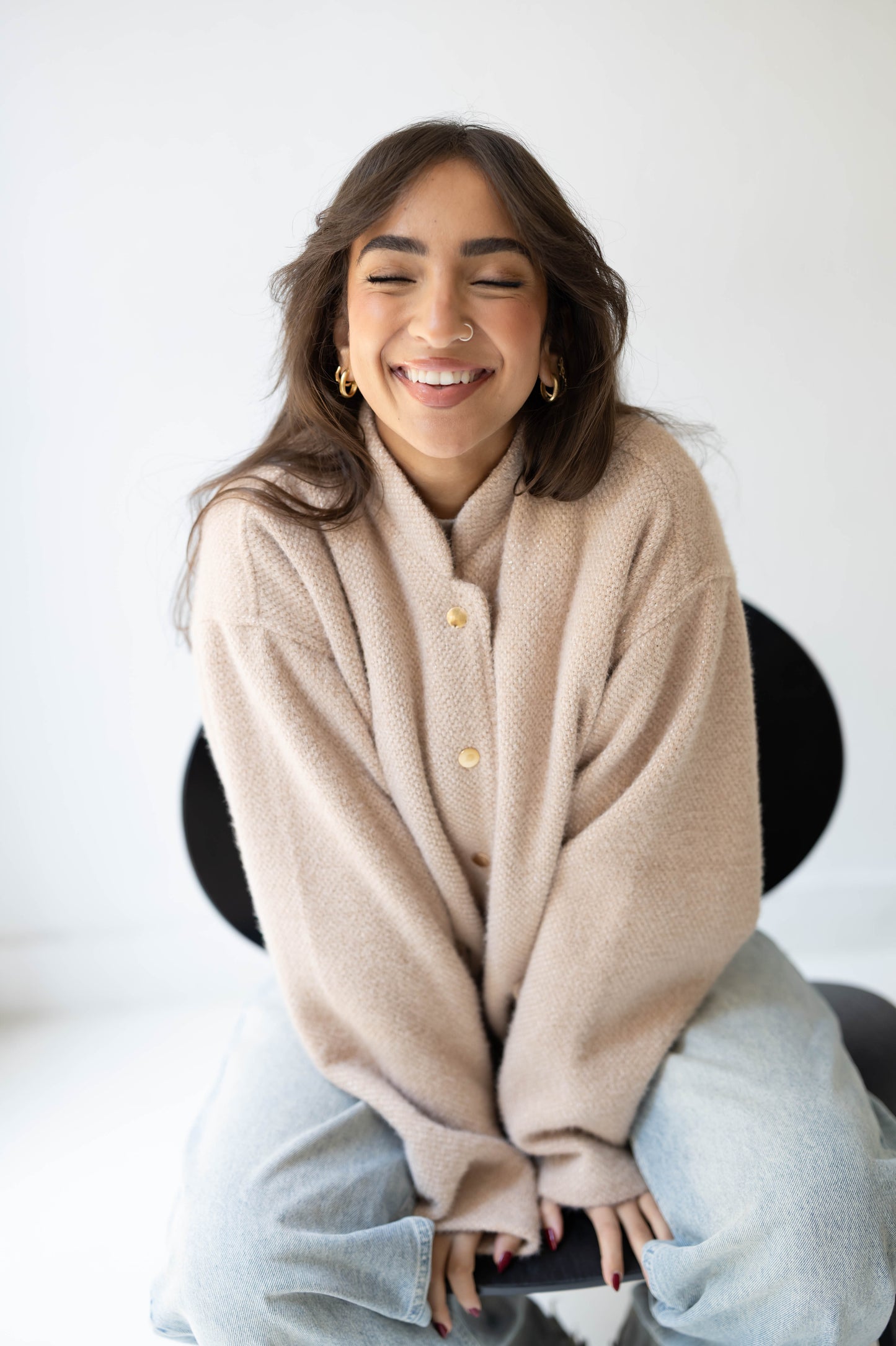 Shimmer Bomber Jacket in Beige