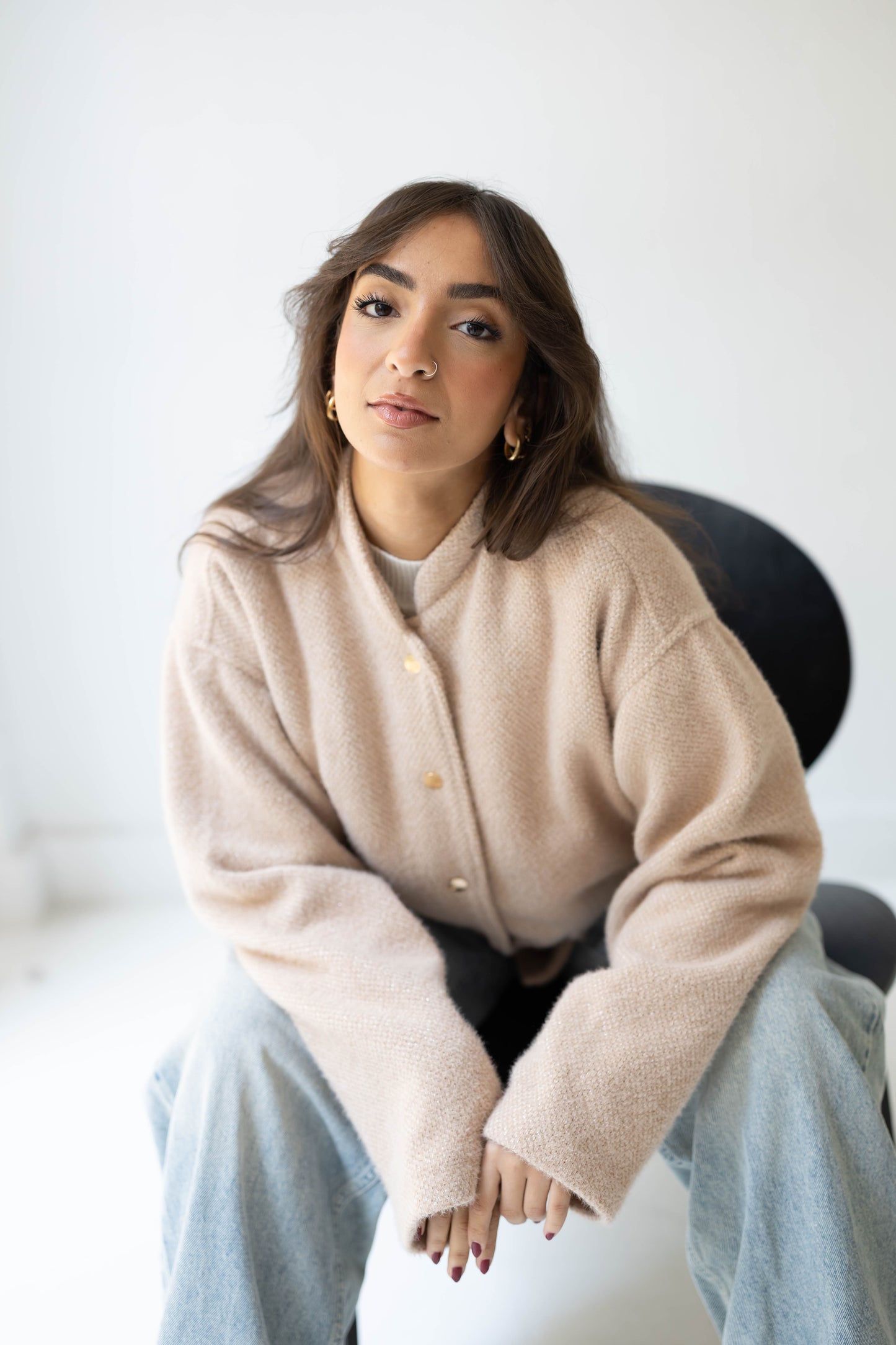 Shimmer Bomber Jacket in Beige